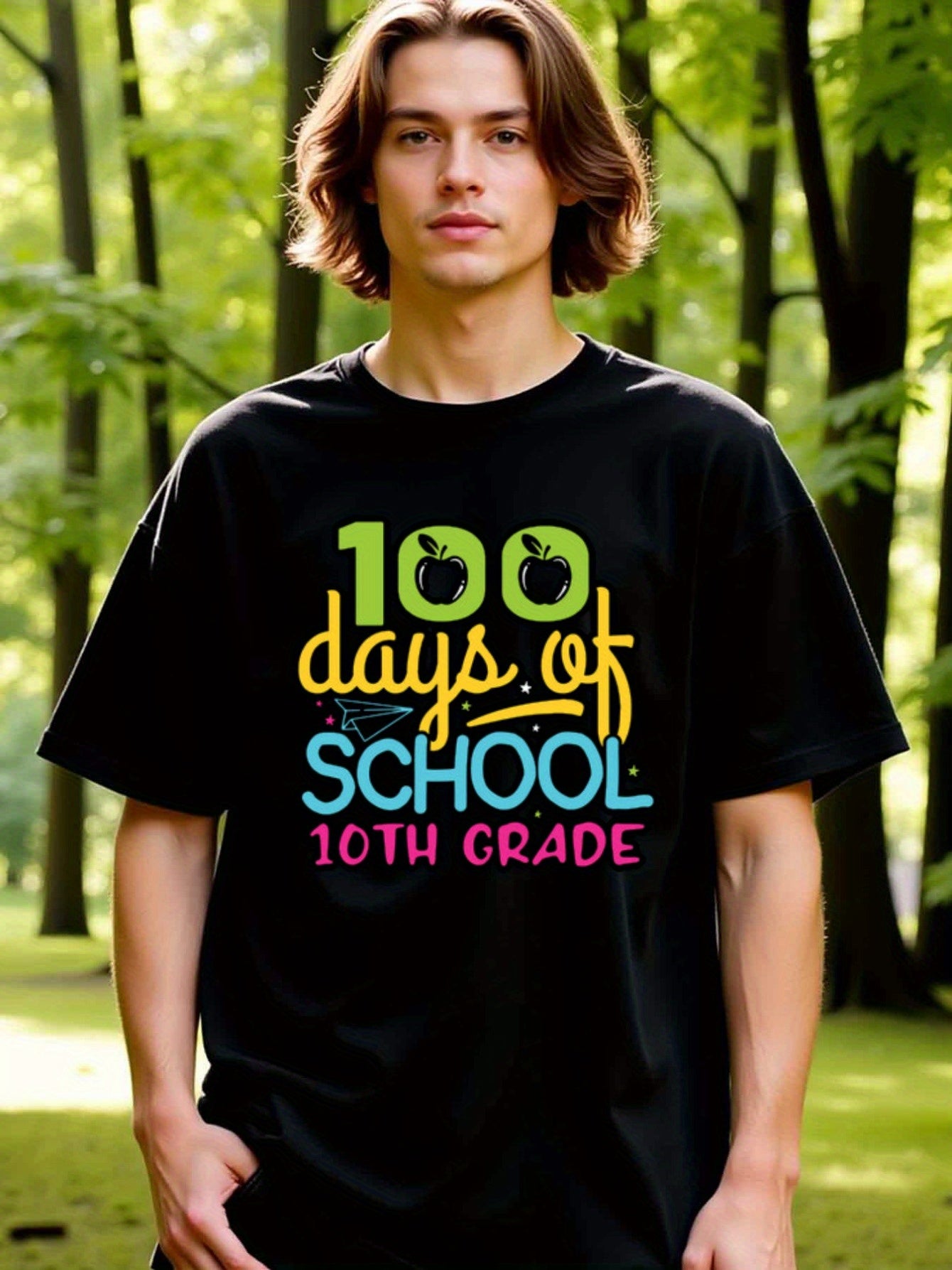 natee local warehouse clearance 100 Days of School 10th Grade Celebration T-shirt, man's T-Shirt,100% Cotton Fabric,Crew Neck,Short Sleeve,Regular Fit,All-Season Casual Wear,180gsm-Ideal For Summer Holiday Gift, 男t