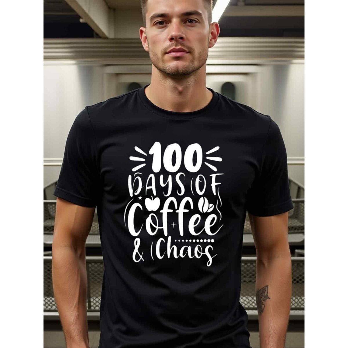natee local warehouse clearance 100 Days of Coffee & Chaos - Funny Coffee Lovers T-shirt, 100% Cotton Fabric,Crew Neck,Short Sleeve,Regular Fit,All-season casual wear for man and teens-perfect for running, hiking, the beach, and parties Christian festival