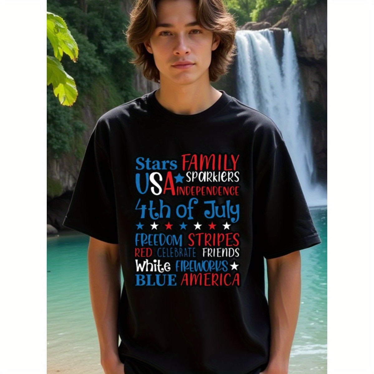 natee local warehouse clearance 4th of July Usa Family Celebration T-shirt, man's T-Shirt,100% Cotton Fabric,Crew Neck,Short Sleeve,Regular Fit,All-Season Casual Wear,180gsm-Ideal For Summer Holiday Gift, 男t