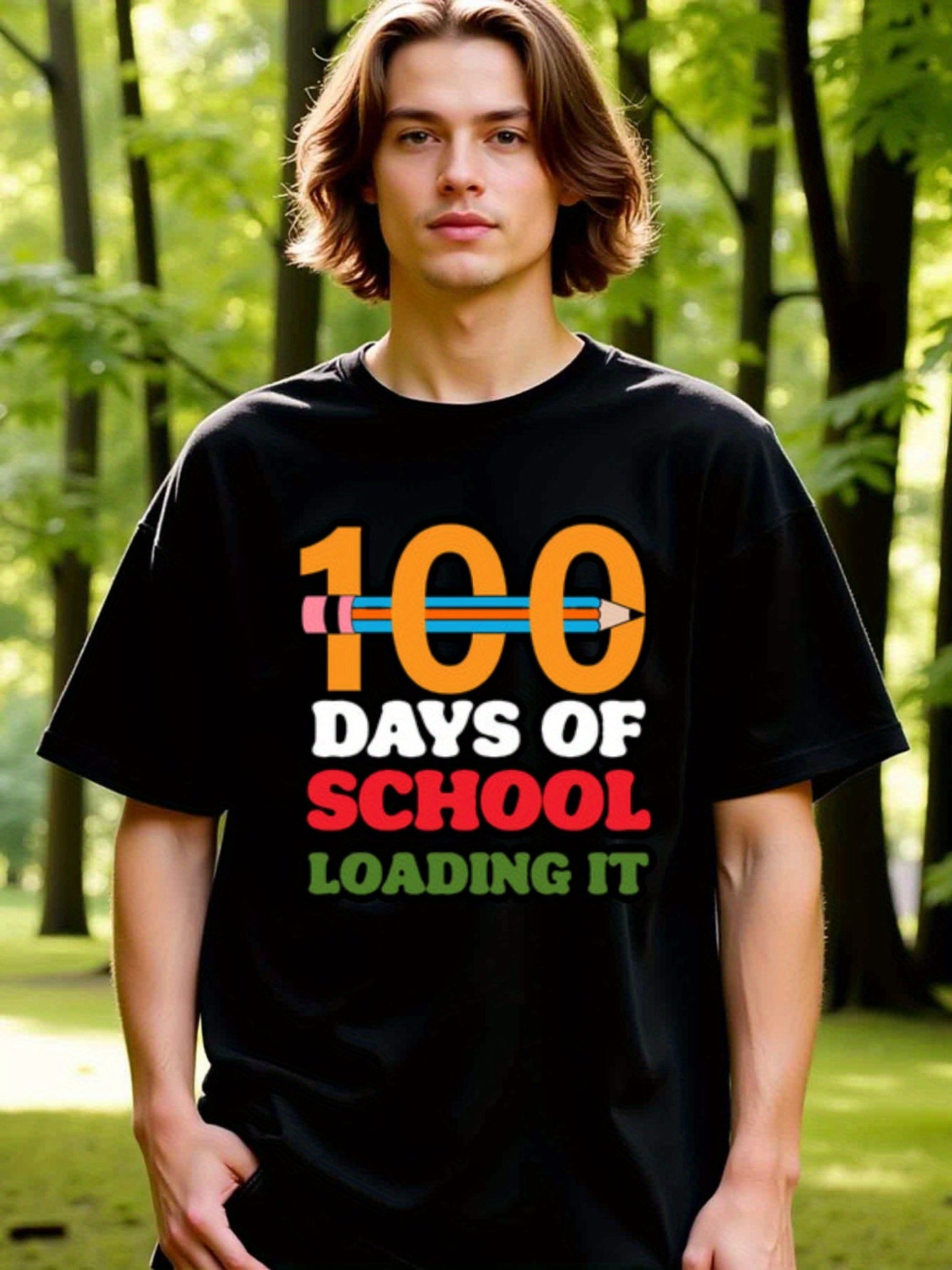 natee local warehouse clearance 100 Days of School: Loading It Funny T-shirt, 100% Cotton Fabric,Crew Neck,Short Sleeve,Regular Fit,All-season casual wear for man and teens-perfect for running, hiking, the beach, and parties Christian festival Thanksgivin