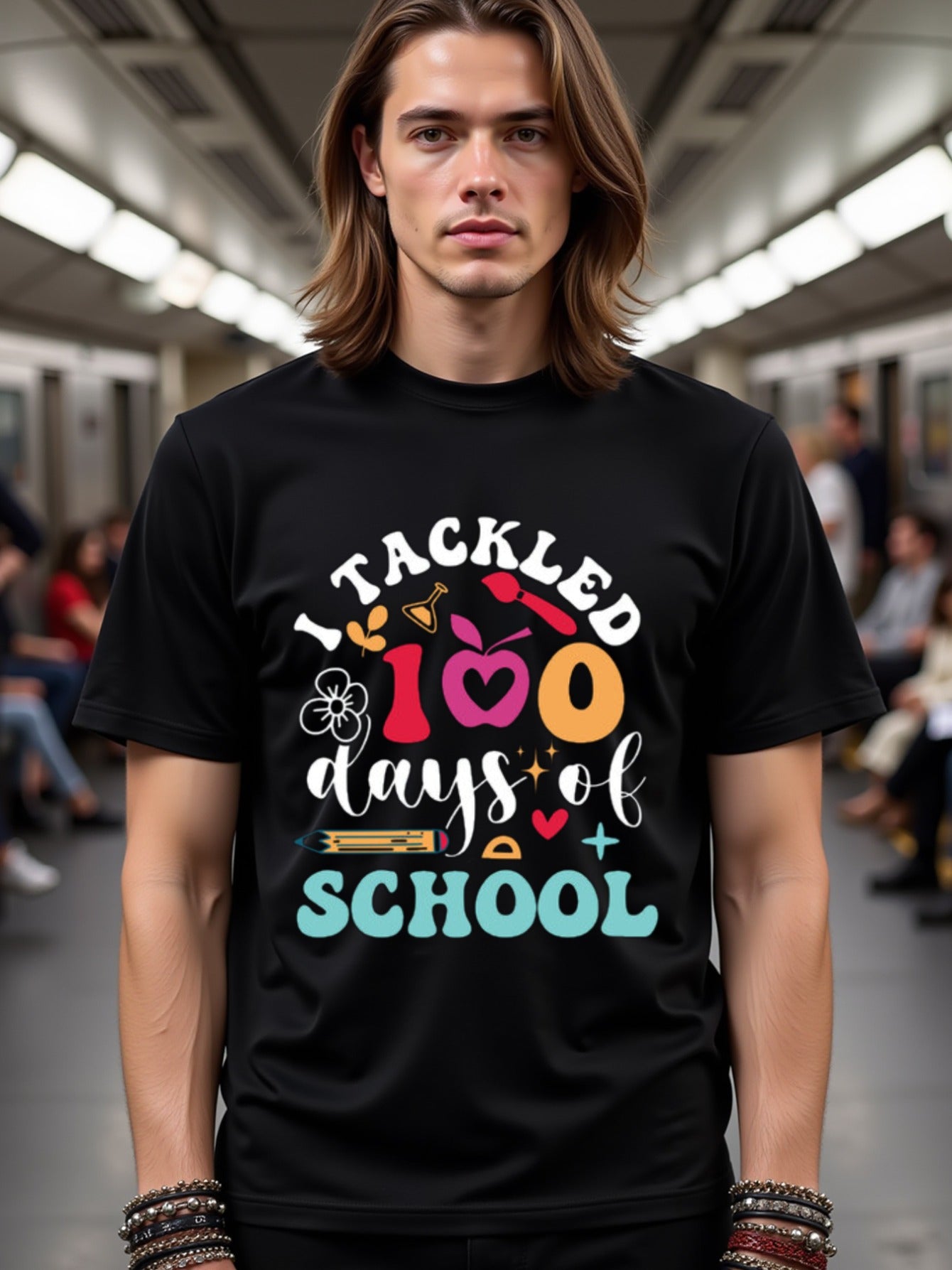 natee local warehouse clearance 100 Days of School Celebration T-shirt, man's T-Shirt,100% Cotton Fabric,Crew Neck,Short Sleeve,Regular Fit,All-Season Casual Wear,180gsm-Ideal for Valentines Christian festival Thanksgiving Day, 男t