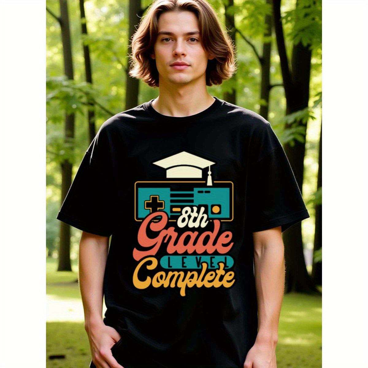 natee local warehouse clearance 8th Grade Level Complete Gamer Graduation T-shirt, 100% Cotton Fabric,Crew Neck,Short Sleeve,Regular Fit,All-season casual wear for man and teens-perfect for running, hiking, the beach, and parties Christian festival Thanks