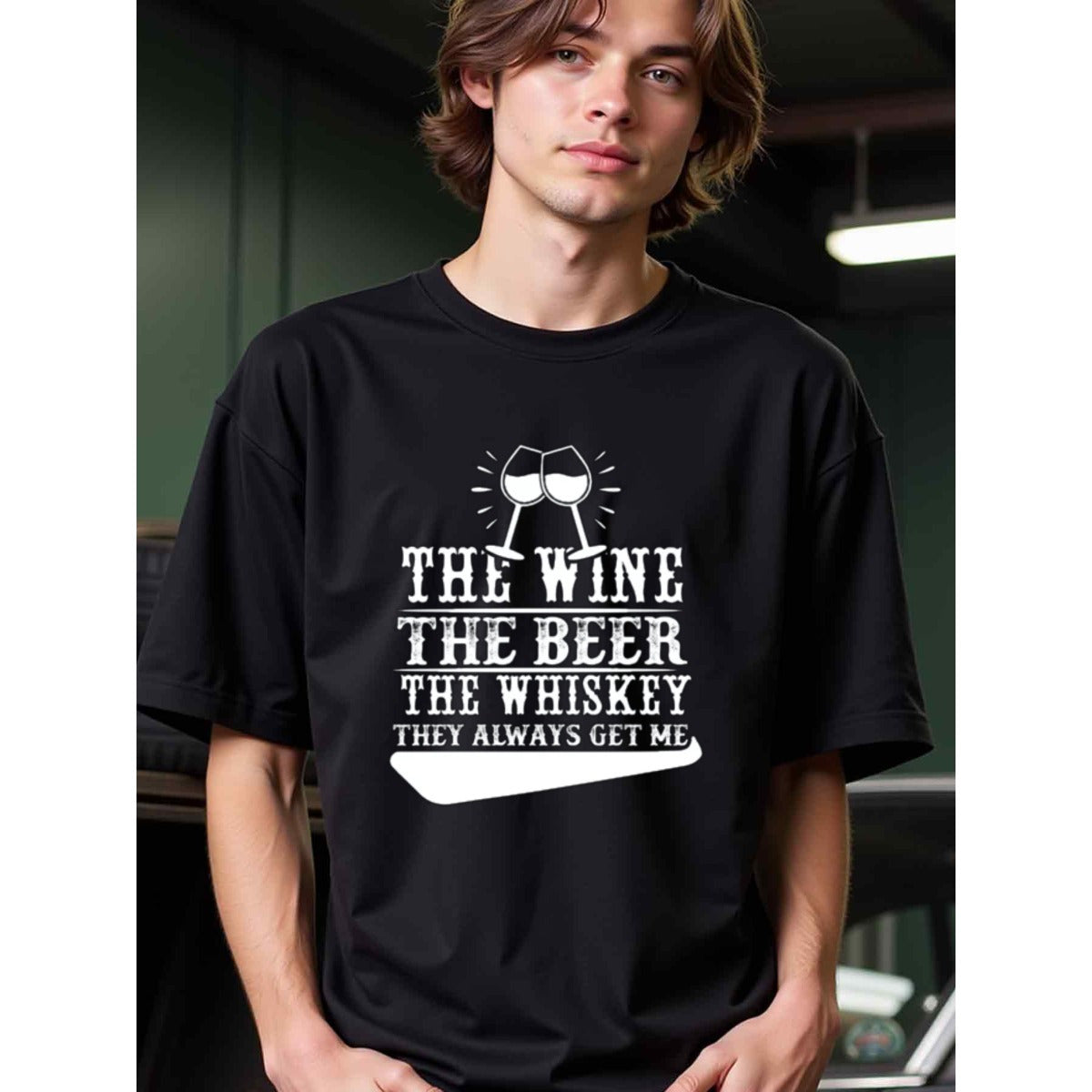 natee local warehouse clearance Alcohol Lovers Tee: Wine, Beer, Whiskey - They Always Get Me, 男t