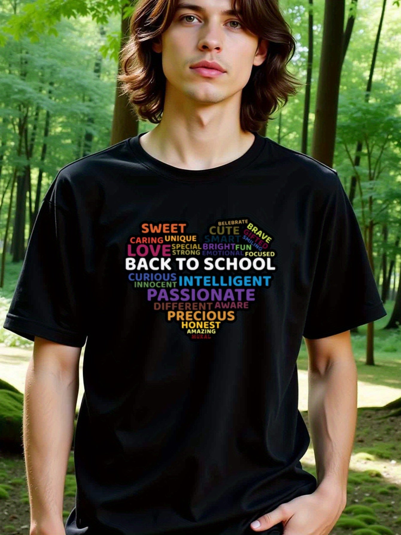 natee local warehouse clearance Back to School Positive Words Black T-shirt, 100% Cotton Fabric,Crew Neck,Regular Fit,Weekend Casual Wear,180gsm Family Friends Christian festival Thanksgiving Day, 男t