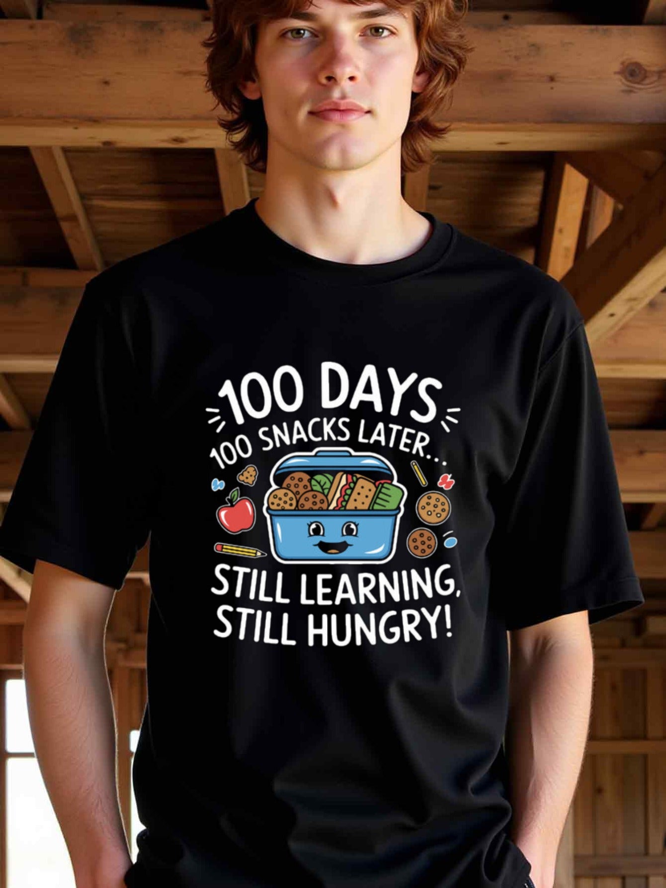 natee local warehouse clearance 100 Days, 100 Snacks: Still Learning, Still Hungry T-shirt, ,