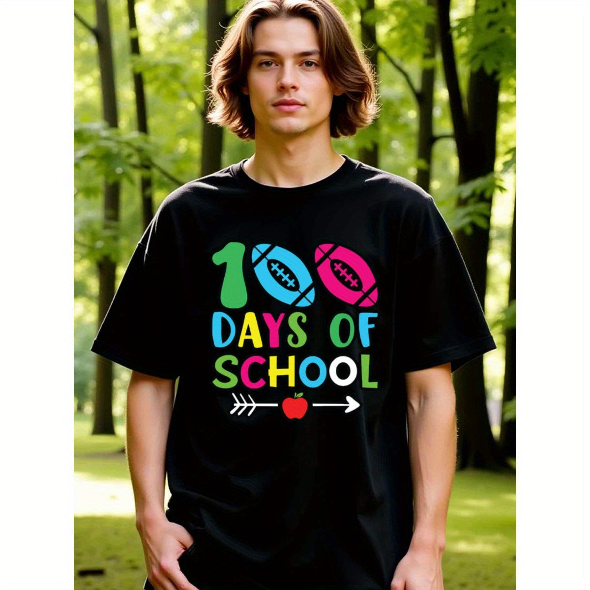 natee local warehouse clearance 100 Days of School Football Themed T-shirt, man's T-Shirt,100% Cotton Fabric,Crew Neck,Short Sleeve,Regular Fit,All-Season Casual Wear,180gsm-Ideal For Summer Holiday Gift, 男t