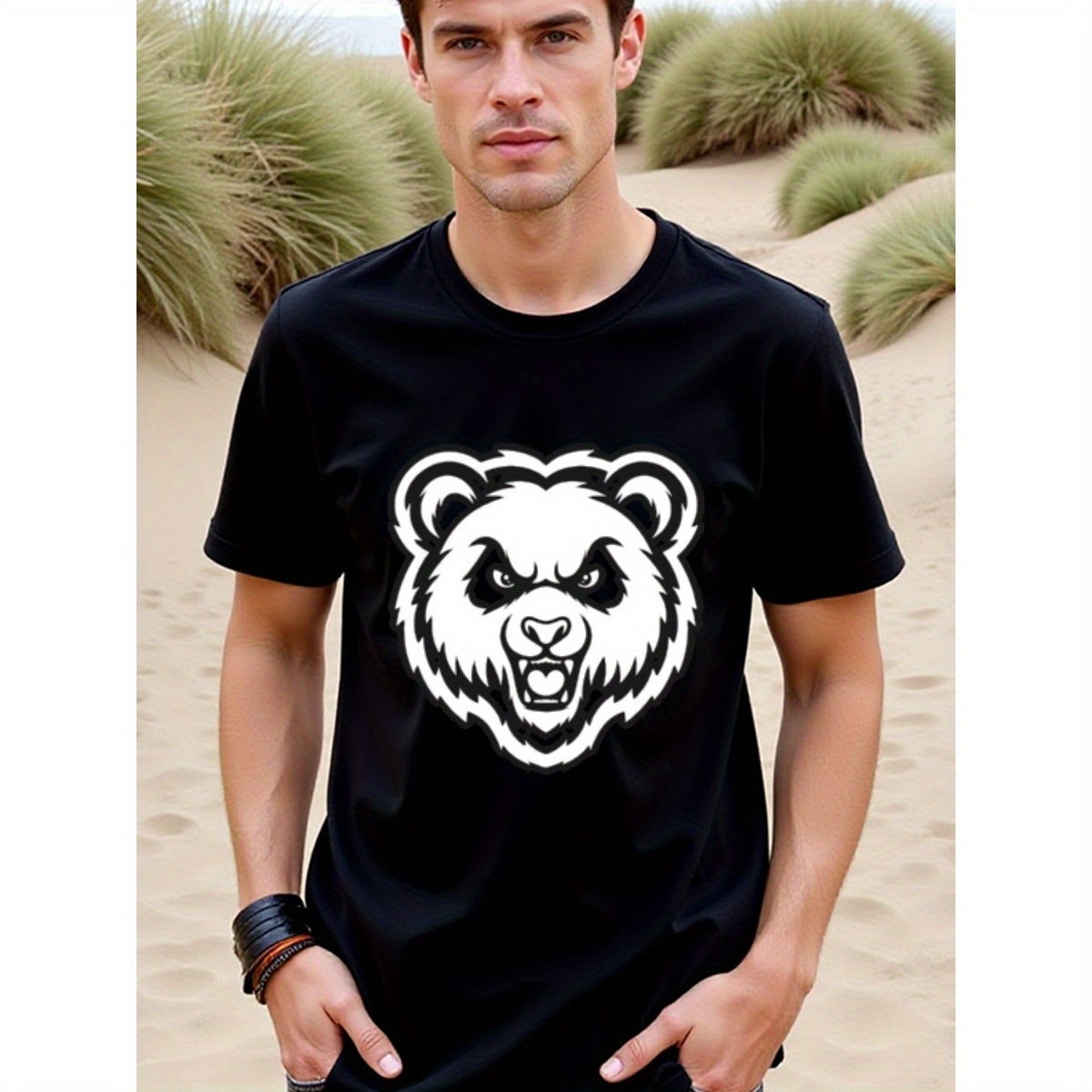 natee local warehouse clearance Angry Bear Graphic Tee - Bold and Unique Design, man's T-Shirt,100% Cotton Fabric,Crew Neck,Short Sleeve,Regular Fit,All-Season Casual Wear,180gsm-Ideal for Valentines Christian festival Thanksgiving Day, 男t
