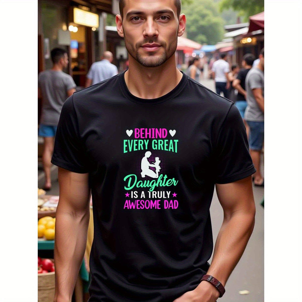 natee local warehouse clearance Awesome Dad: Behind Every Great Daughter, man's T-Shirt,100% Cotton Fabric,Crew Neck,Short Sleeve,Regular Fit,All-Season Casual Wear,180gsm-Ideal for Valentines Christian festival Thanksgiving Day,