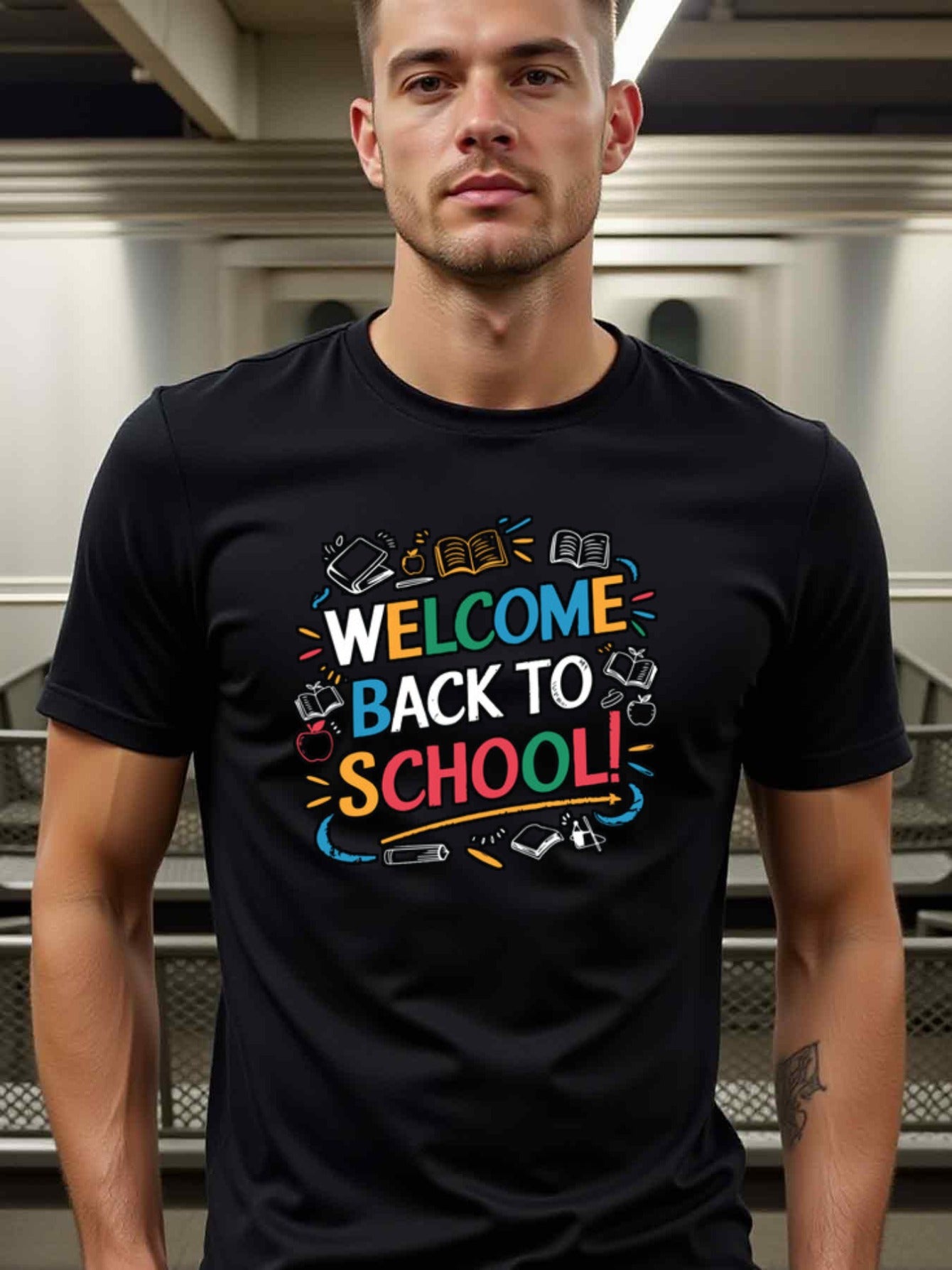 natee local warehouse clearance Back to School Welcome T-shirt for Teachers & Students, man's T-Shirt,100% Cotton Fabric,Crew Neck,Short Sleeve,Regular Fit,All-Season Casual Wear,180gsm-Ideal for Valentines Christian festival Thanksgiving Day, 男t