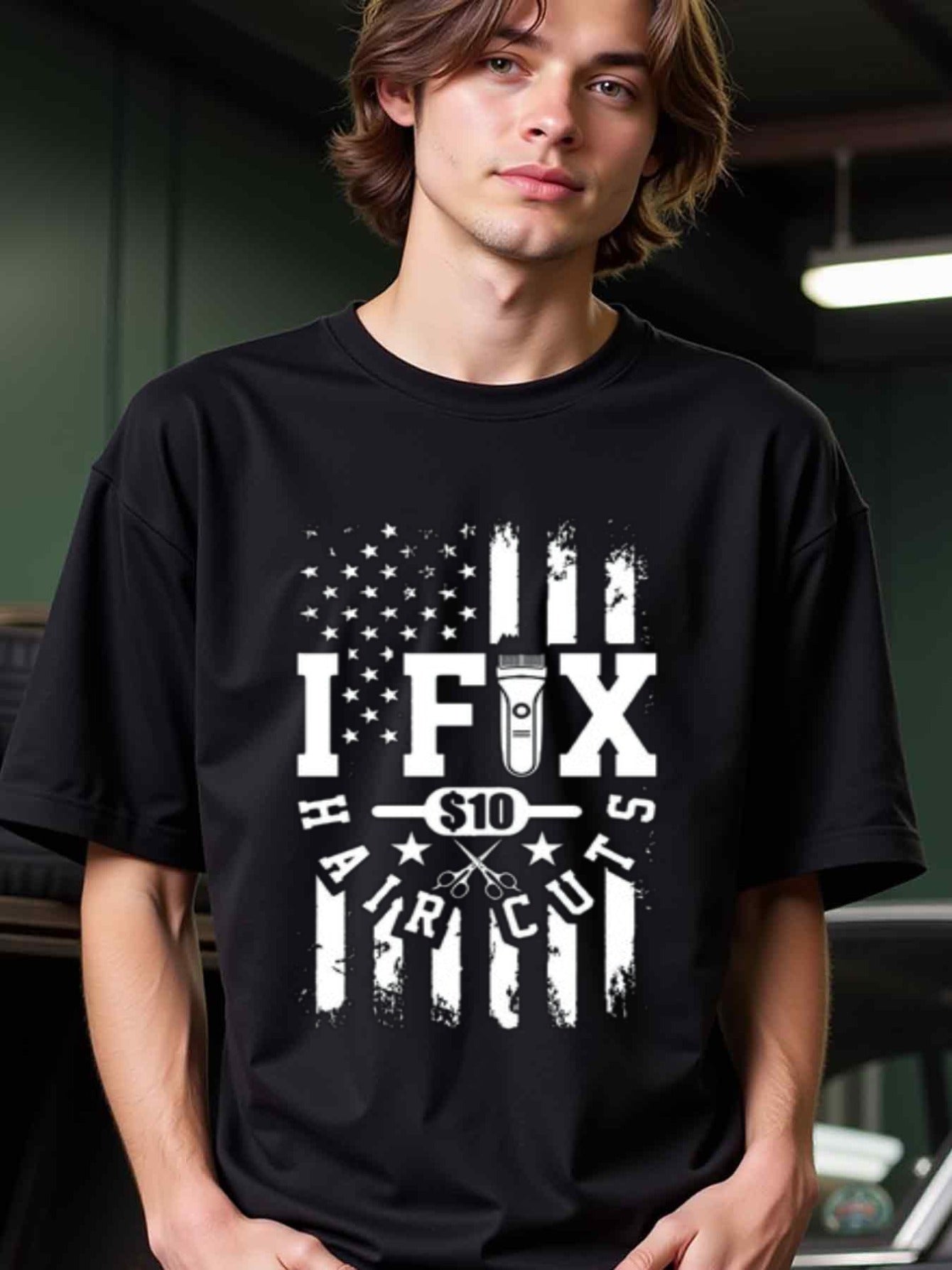 natee local warehouse clearance American Flag I Fix Haircuts Funny Barber T-shirt, 男t