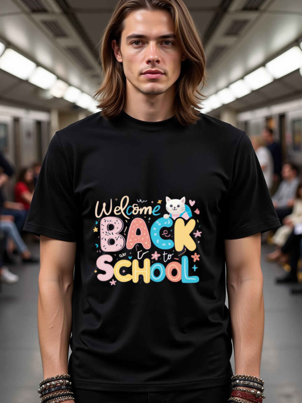natee local warehouse clearance Back to School Cat Graphic Tee for Kids & Adults, man's T-Shirt,100% Cotton Fabric,Crew Neck,Short Sleeve,Regular Fit,All-Season Casual Wear,180gsm-Ideal For Summer Holiday Gift, 男t
