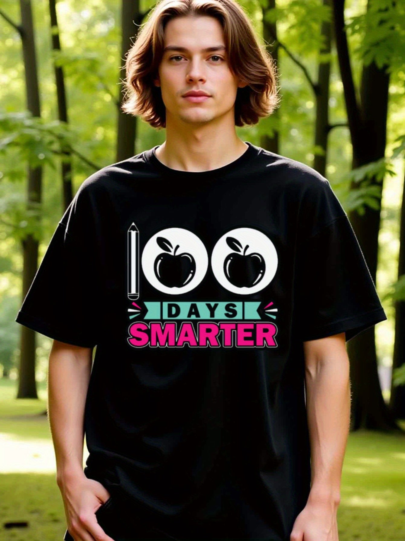 natee local warehouse clearance 100 Days Smarter: Celebrate Learning with Style!, 100% Cotton Fabric,Crew Neck,Regular Fit,Weekend Casual Wear,180gsm Family Friends Christian festival Thanksgiving Day, 男t