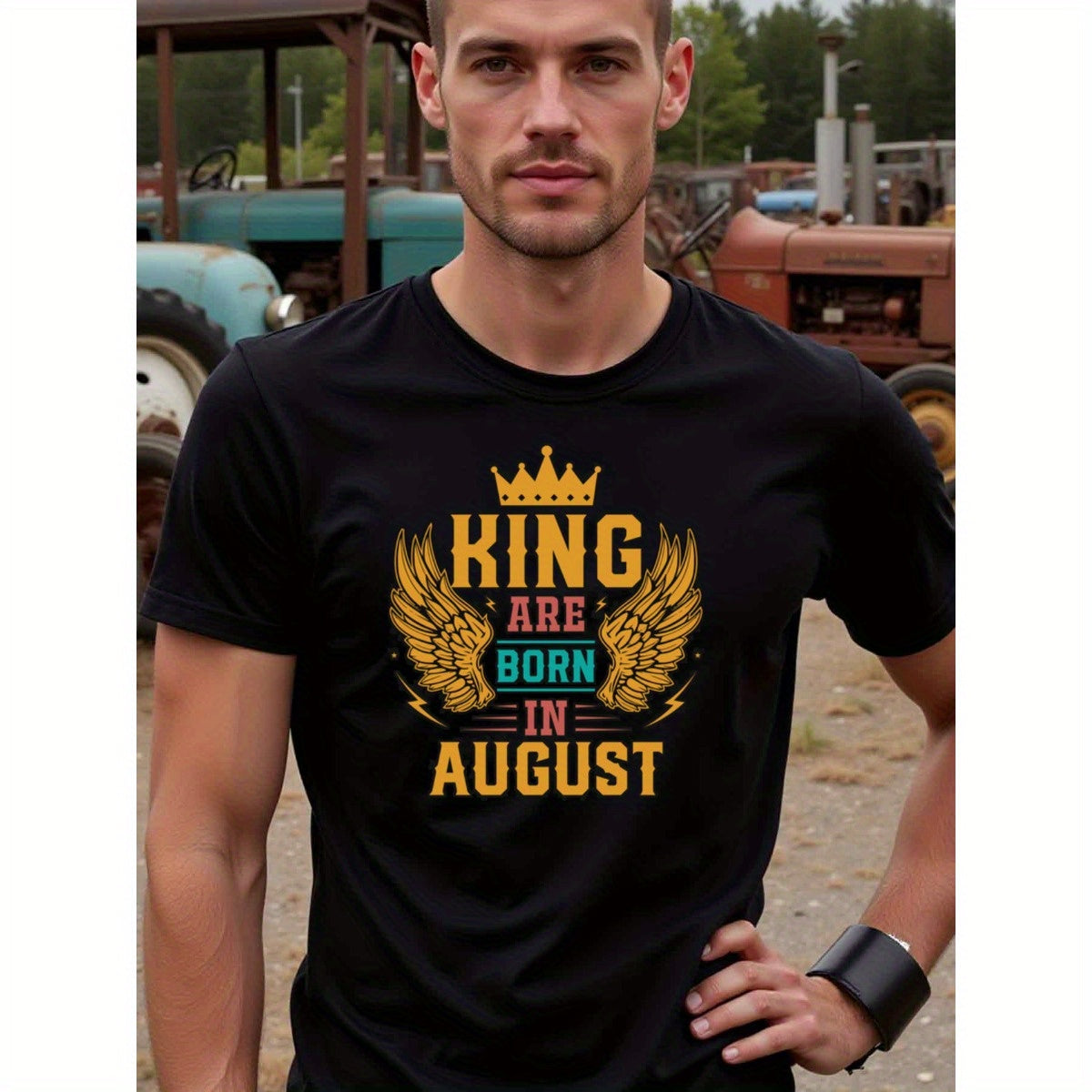 natee local warehouse clearance August Kings: Bold and Proud Birthday T-shirt, man's T-Shirt,100% Cotton Fabric,Crew Neck,Short Sleeve,Regular Fit,All-Season Casual Wear,180gsm-Ideal for Valentines Christian festival Thanksgiving Day, 男t