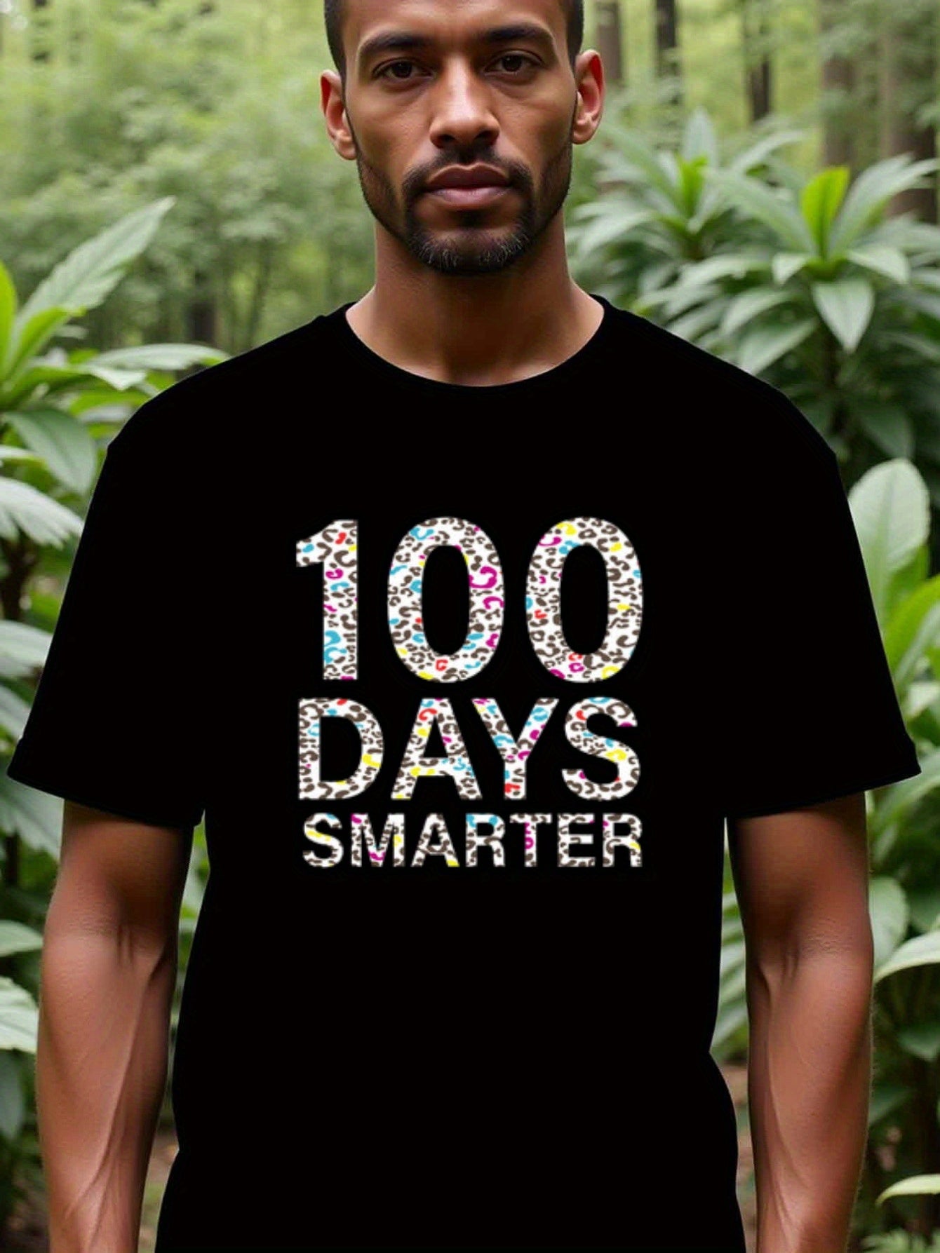 natee local warehouse clearance 100 Days Smarter Leopard Print T-shirt, 男t, 男t