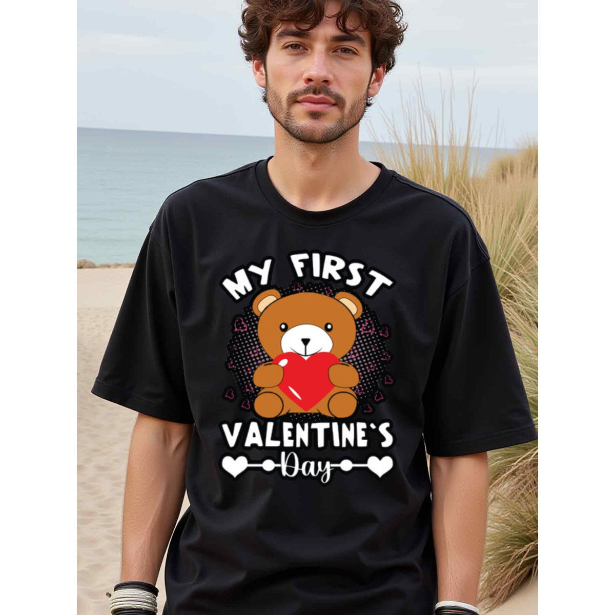 natee local warehouse clearance Adorable Teddy Bear My First Valentine's Day T-shirt, man's T-Shirt,100% Cotton Fabric,Crew Neck,Short Sleeve,Regular Fit,All-Season Casual Wear,180gsm-Ideal for Valentines Christian festival Thanksgiving Day, 男t