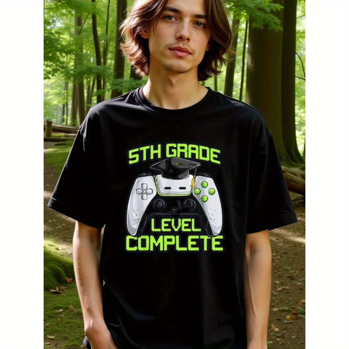 natee local warehouse clearance 5th Grade Level Complete Gamer Graduation T-shirt, 100% Cotton Fabric,Crew Neck,Regular Fit,Weekend Casual Wear,180gsm Family Friends Christian festival Thanksgiving Day, 男t