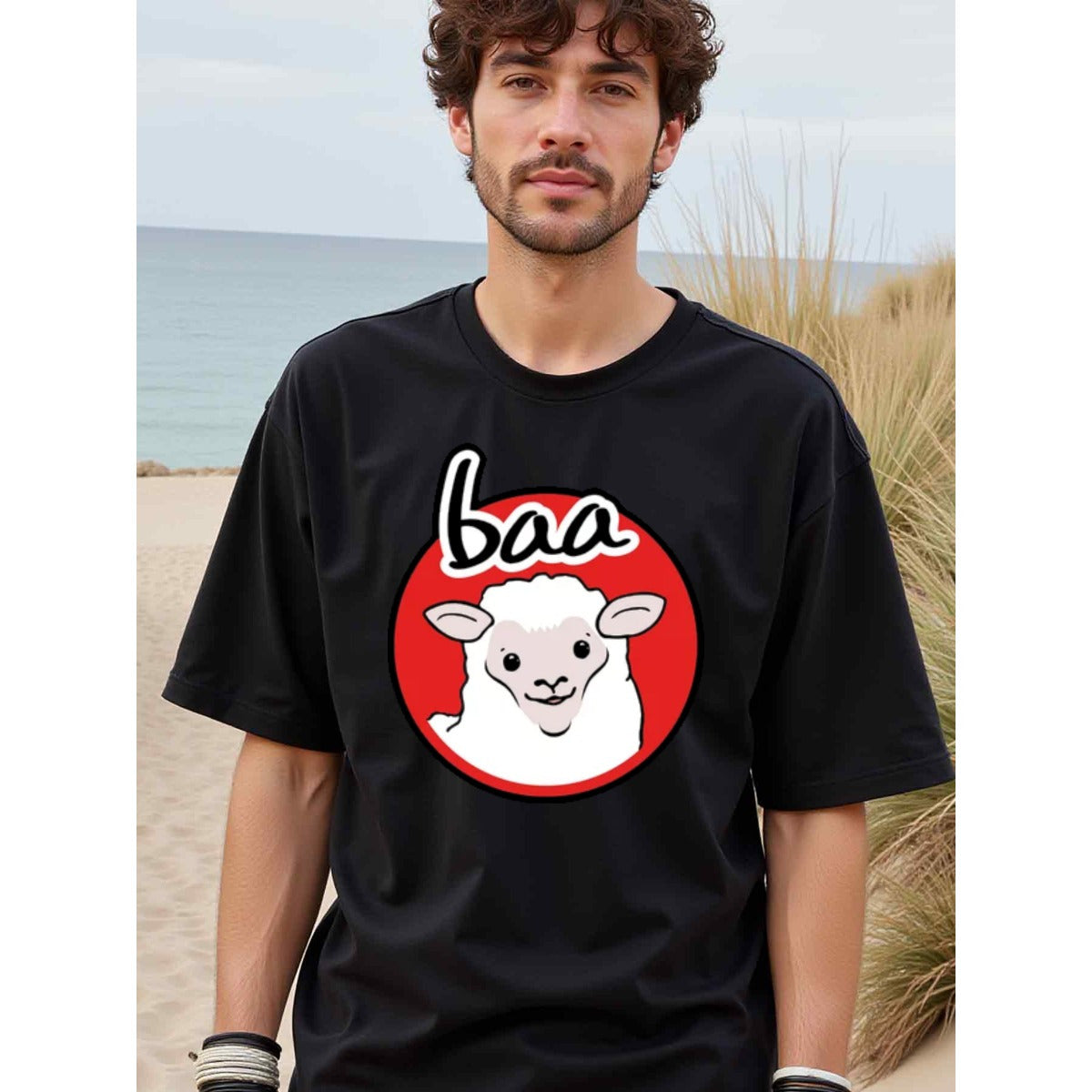 natee local warehouse clearance Adorable Sheep Baa Graphic Tee for Animal Lovers, 100% Cotton Fabric,Crew Neck,Regular Fit,Weekend Casual Wear,180gsm Family Friends Christian festival Thanksgiving Day, 男t