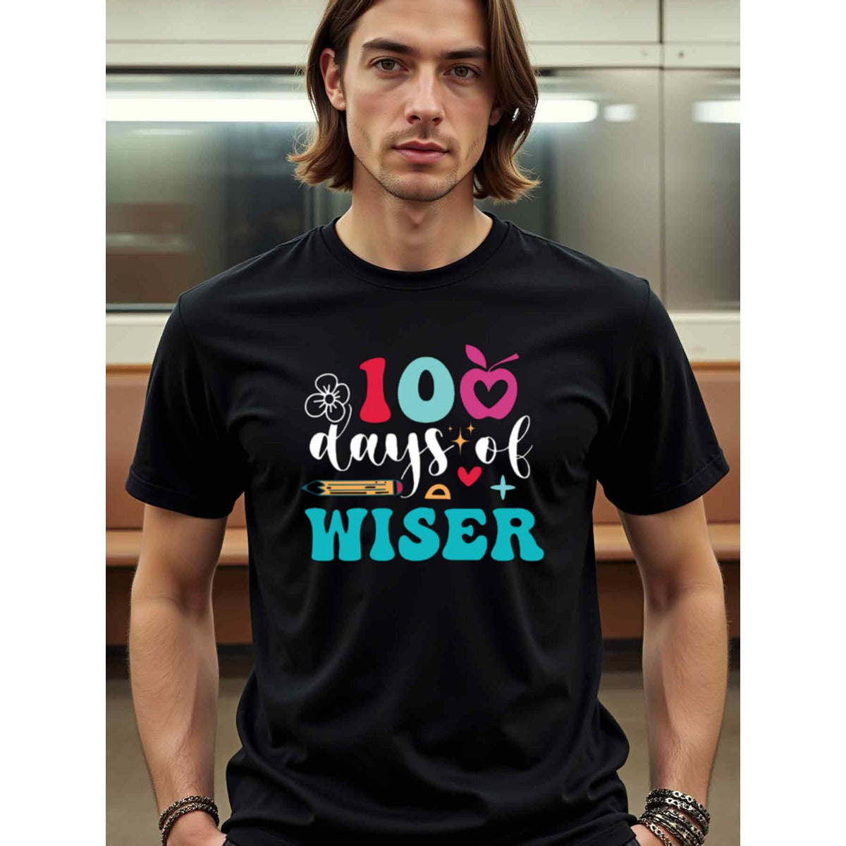 natee local warehouse clearance 100 Days of Wiser: Celebrate 100th Day of School with Style!, man's T-Shirt,100% Cotton Fabric,Crew Neck,Short Sleeve,Regular Fit,All-Season Casual Wear,180gsm-Ideal for All Saints' Day Thanksgiving Day, 男t