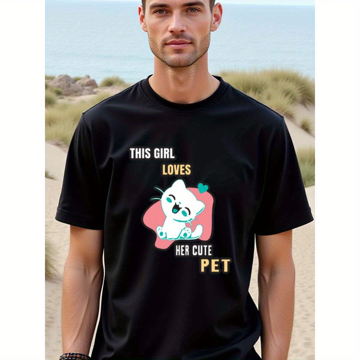 natee local warehouse clearance Adorable This Girl Loves Her Cute Pet Graphic Tee, man's T-Shirt,100% Cotton Fabric,Crew Neck,Short Sleeve,Regular Fit,All-Season Casual Wear,180gsm-Ideal for Valentines Christian festival Thanksgiving Day, 男t