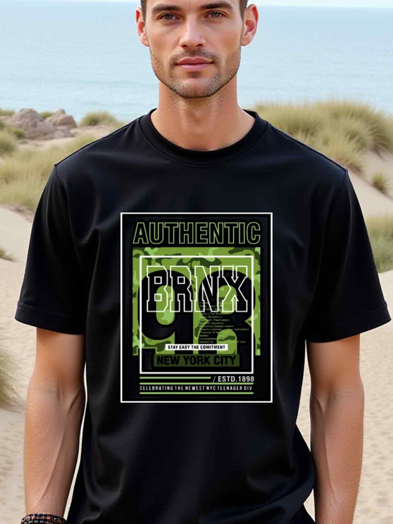 natee local warehouse clearance Authentic Bronx Nyc Camo Graphic Tee - Est. 1898, man's T-Shirt,100% Cotton Fabric,Crew Neck,Short Sleeve,Regular Fit,All-Season Casual Wear,180gsm-Ideal for Valentines Christian festival Thanksgiving Day, 男t