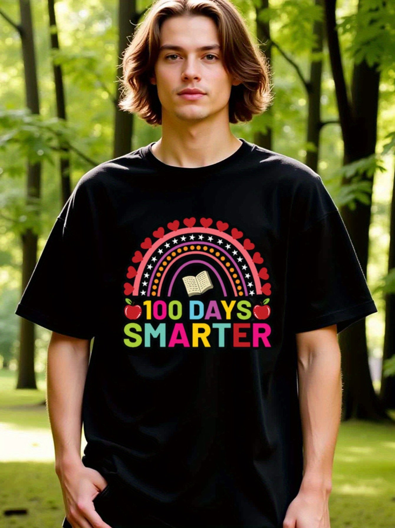 natee local warehouse clearance 100 Days Smarter Rainbow & Hearts T-shirt, 男t, 男t