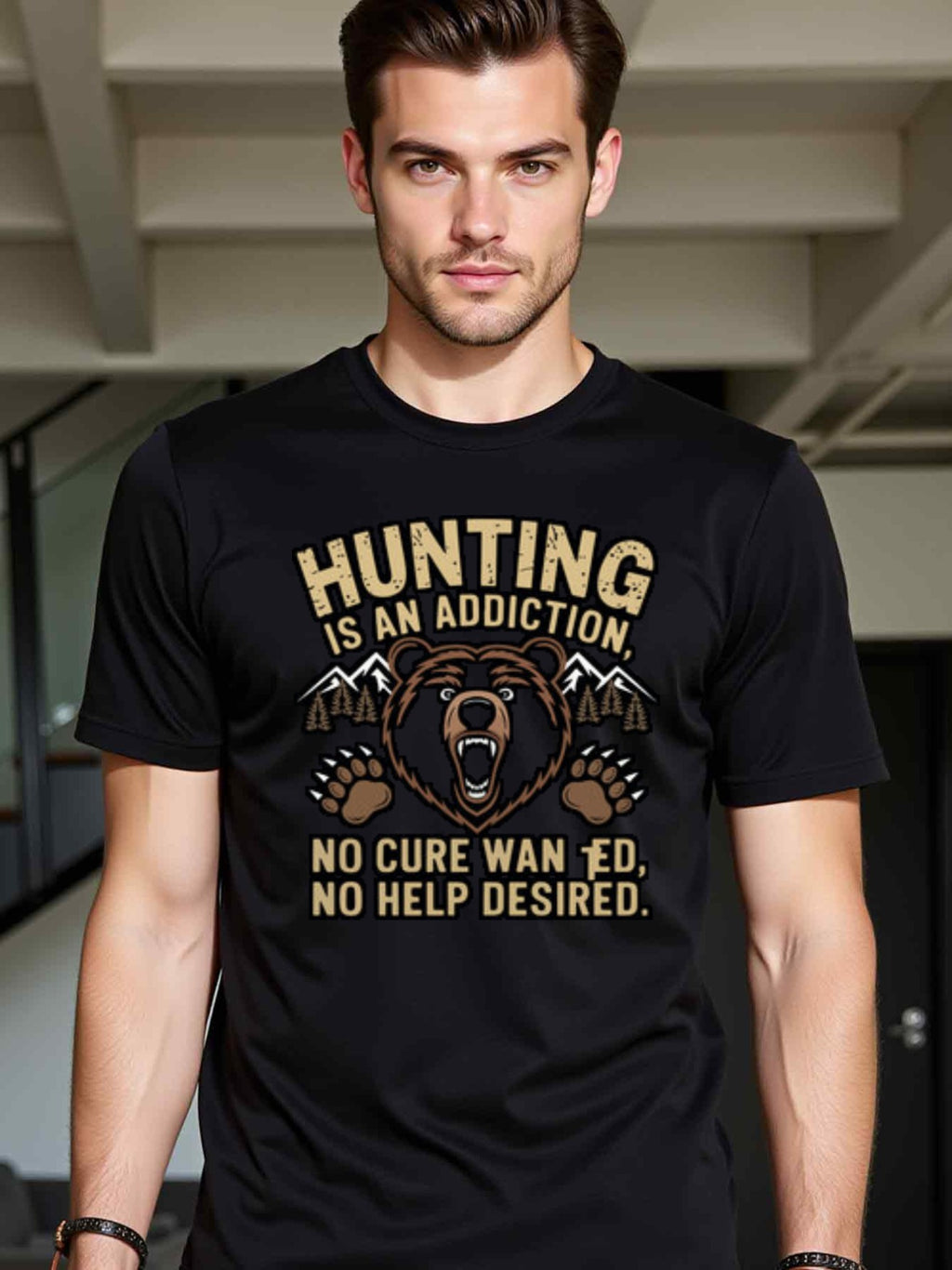 natee local warehouse clearance Addicted to Hunting: No Cure Wanted, No Help Desired T-shirt, man's T-Shirt,100% Cotton Fabric,Crew Neck,Short Sleeve,Regular Fit,All-Season Casual Wear,180gsm-Ideal for All Saints' Day Thanksgiving Day, 男t