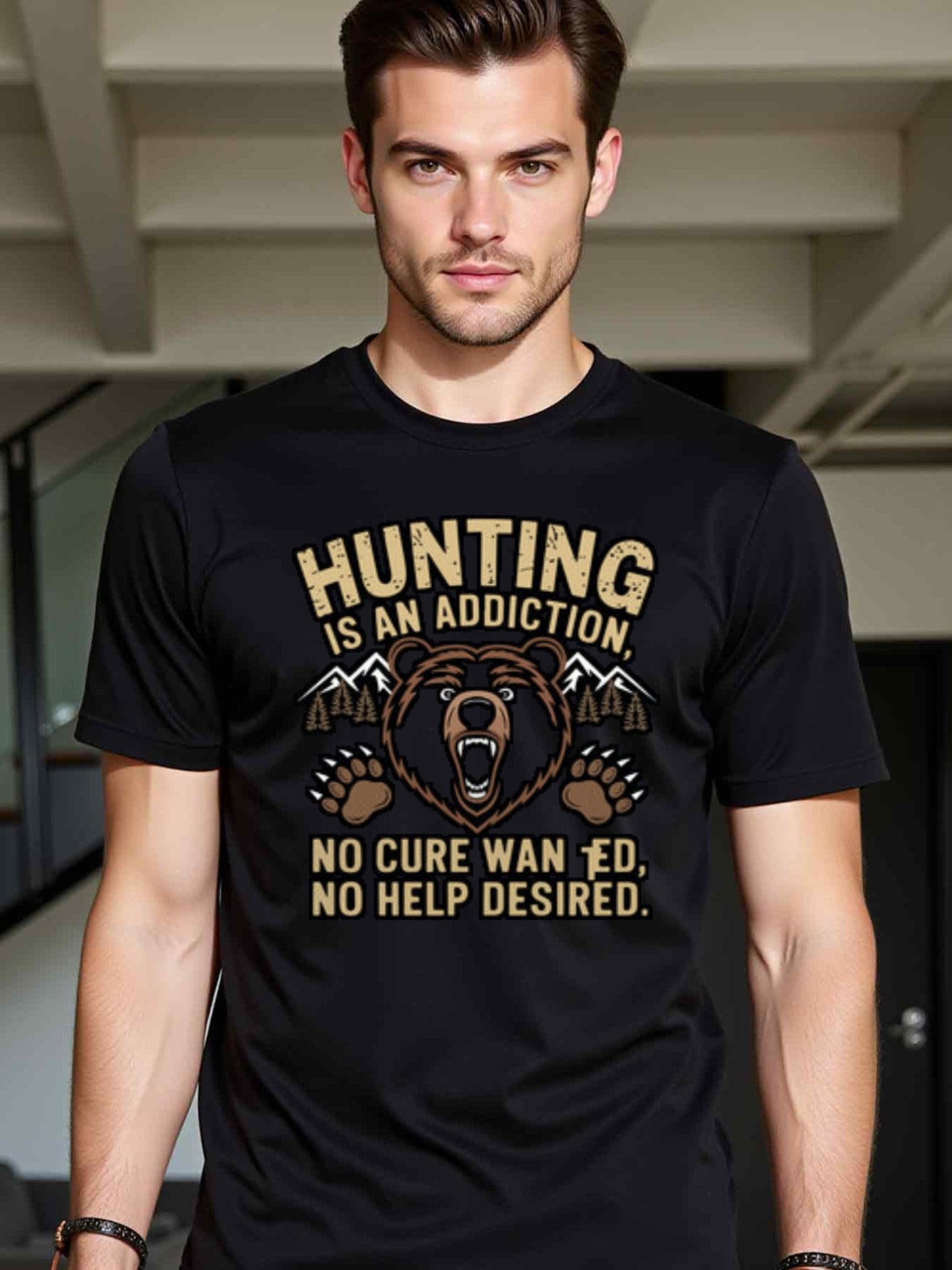 natee local warehouse clearance Addicted to Hunting: No Cure Wanted, No Help Desired T-shirt, man's T-Shirt,100% Cotton Fabric,Crew Neck,Short Sleeve,Regular Fit,All-Season Casual Wear,180gsm-Ideal for All Saints' Day Thanksgiving Day, 男t