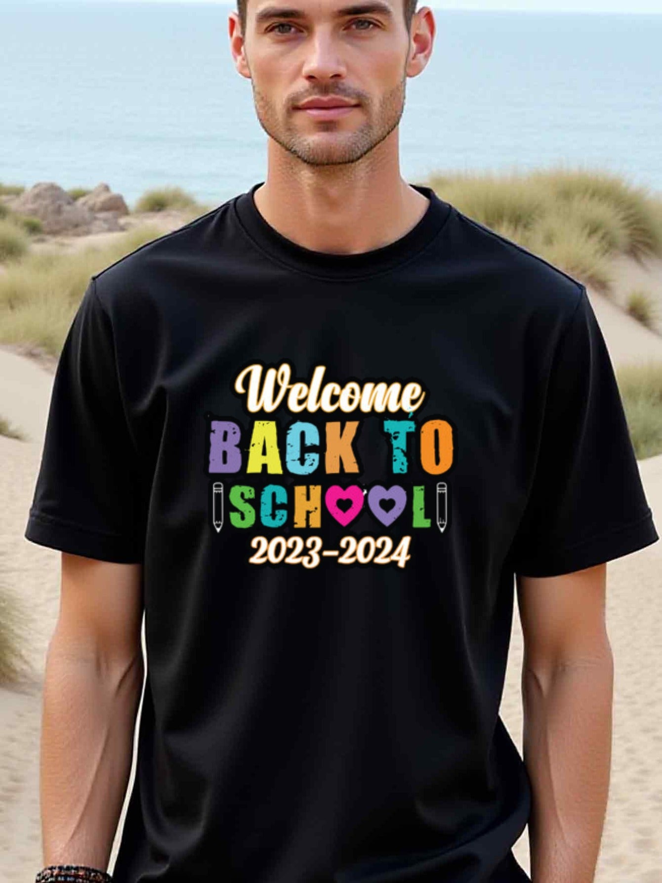 natee local warehouse clearance Back to School 2023-2024: Colorful Welcome T-shirt, 100% Cotton Fabric,Crew Neck,Short Sleeve,Regular Fit,All-season casual wear for man and teens-perfect for running, hiking, the beach, and parties Christian festival Thank