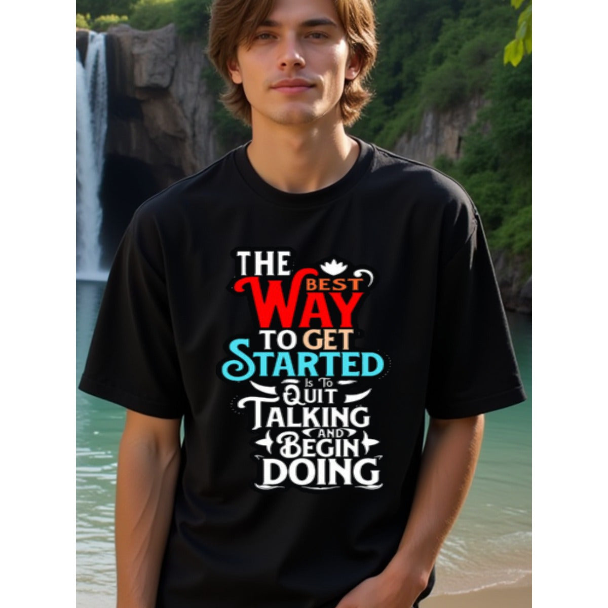 natee local warehouse clearance Action Over Words: Start Doing Motivational T-shirt, 100% Cotton Fabric,Crew Neck,Regular Fit,Weekend Casual Wear,180gsm Family Friends Christian festival Thanksgiving Day, 男t