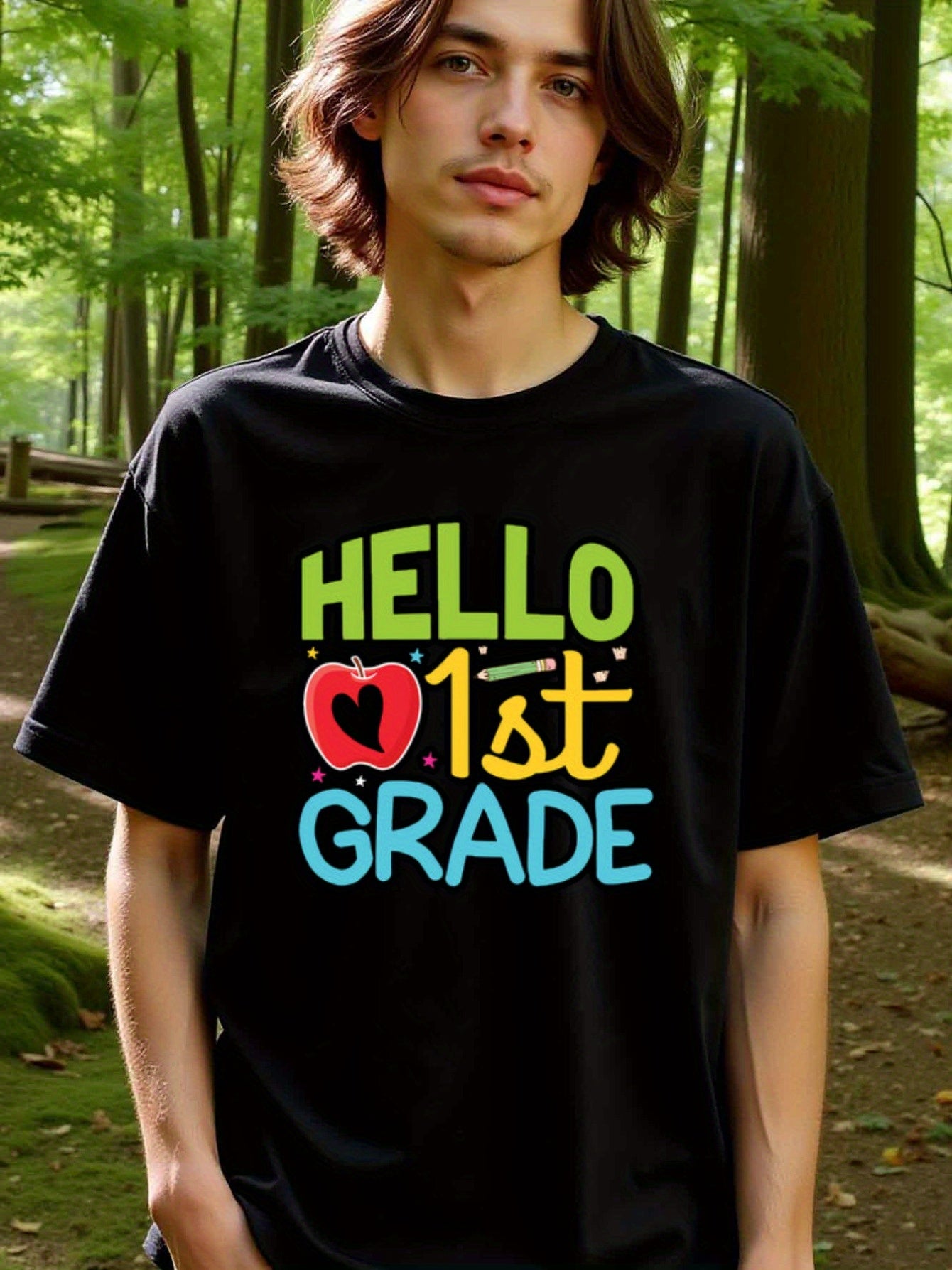 natee local warehouse clearance Back to School Hello 1st Grade T-shirt for Kids, man's T-Shirt,100% Cotton Fabric,Crew Neck,Short Sleeve,Regular Fit,All-Season Casual Wear,180gsm-Ideal For Summer Holiday Gift, 男t