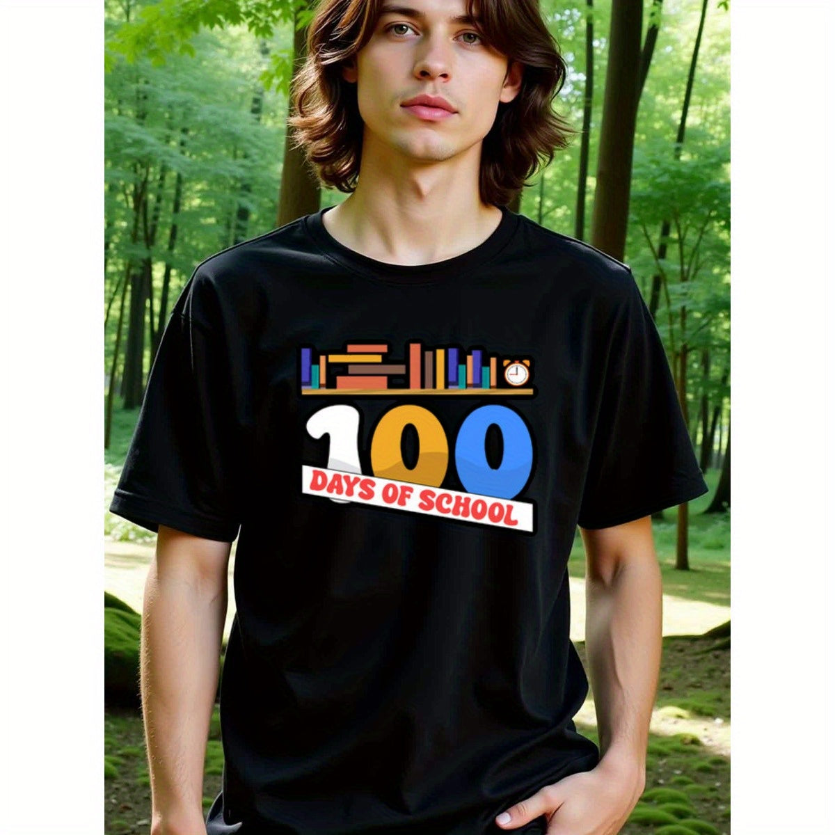natee local warehouse clearance 100 Days of School Celebration T-shirt, man's T-Shirt,100% Cotton Fabric,Crew Neck,Short Sleeve,Regular Fit,All-Season Casual Wear,180gsm-Ideal for Valentines Christian festival Thanksgiving Day, 男t