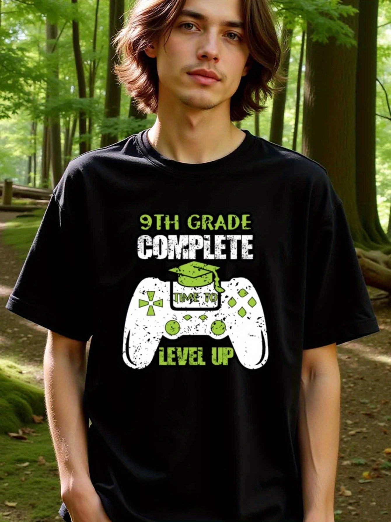 natee local warehouse clearance 9th Grade Complete: Time to Level Up Gamer Graduation Shirt, man's T-Shirt,100% Cotton Fabric,Crew Neck,Short Sleeve,Regular Fit,All-Season Casual Wear,180gsm-Ideal for All Saints' Day Thanksgiving Day, 男t