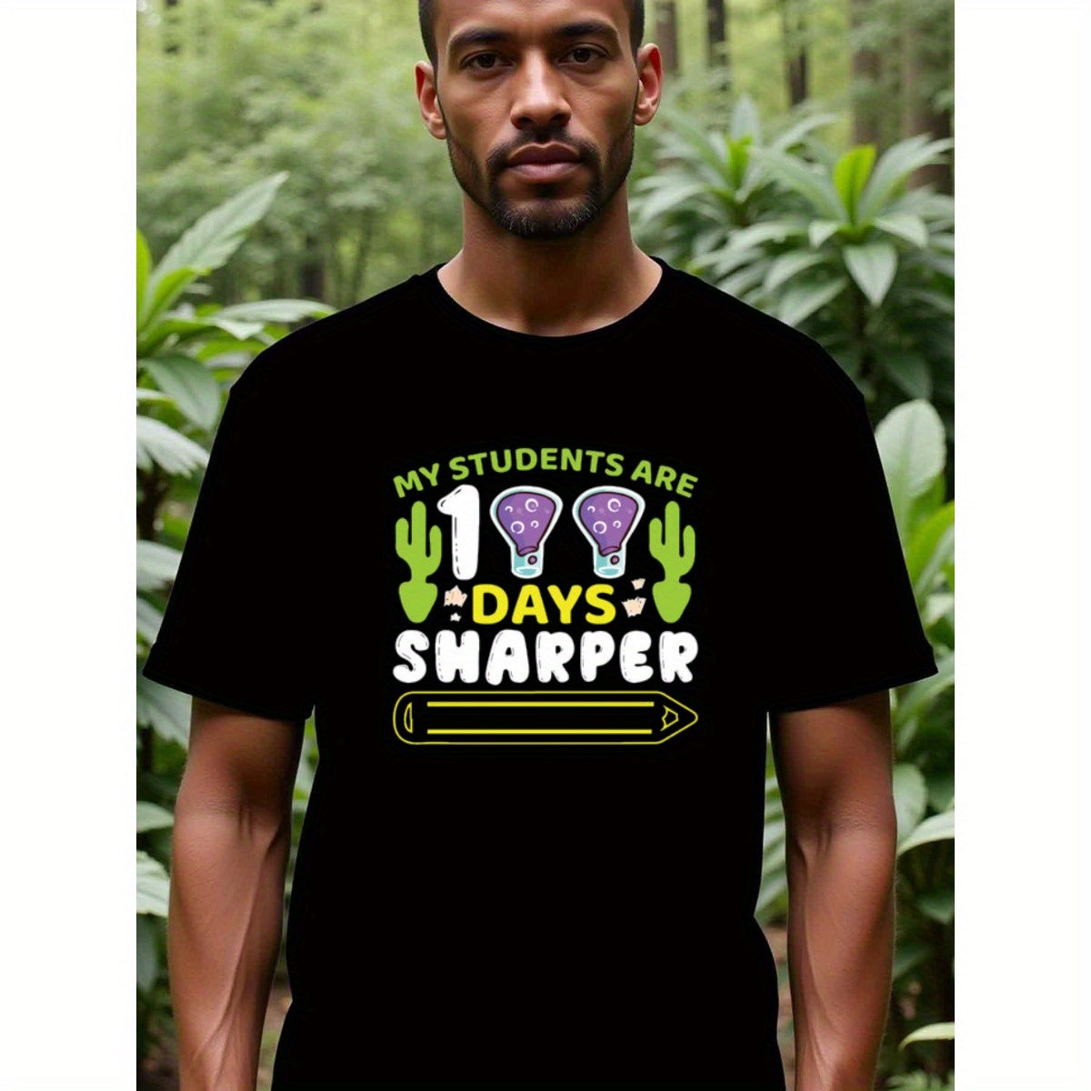 natee local warehouse clearance 100 Days Sharper: Teacher's Pride T-shirt, man's T-Shirt,100% Cotton Fabric,Crew Neck,Short Sleeve,Regular Fit,All-Season Casual Wear,180gsm-Ideal For Summer Holiday Gift, 男t