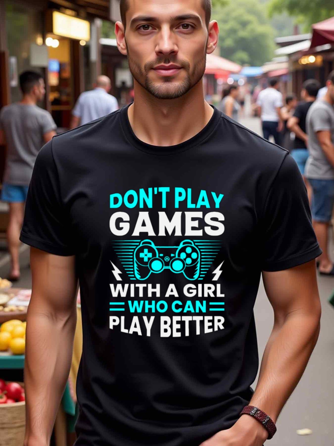 natee local warehouse clearance Game On: Don't Play Games with a Girl Who Can Play Better, man's T-Shirt,100% Cotton Fabric,Crew Neck,Short Sleeve,Regular Fit,All-Season Casual Wear,180gsm-Ideal for All Saints' Day Thanksgiving Day,