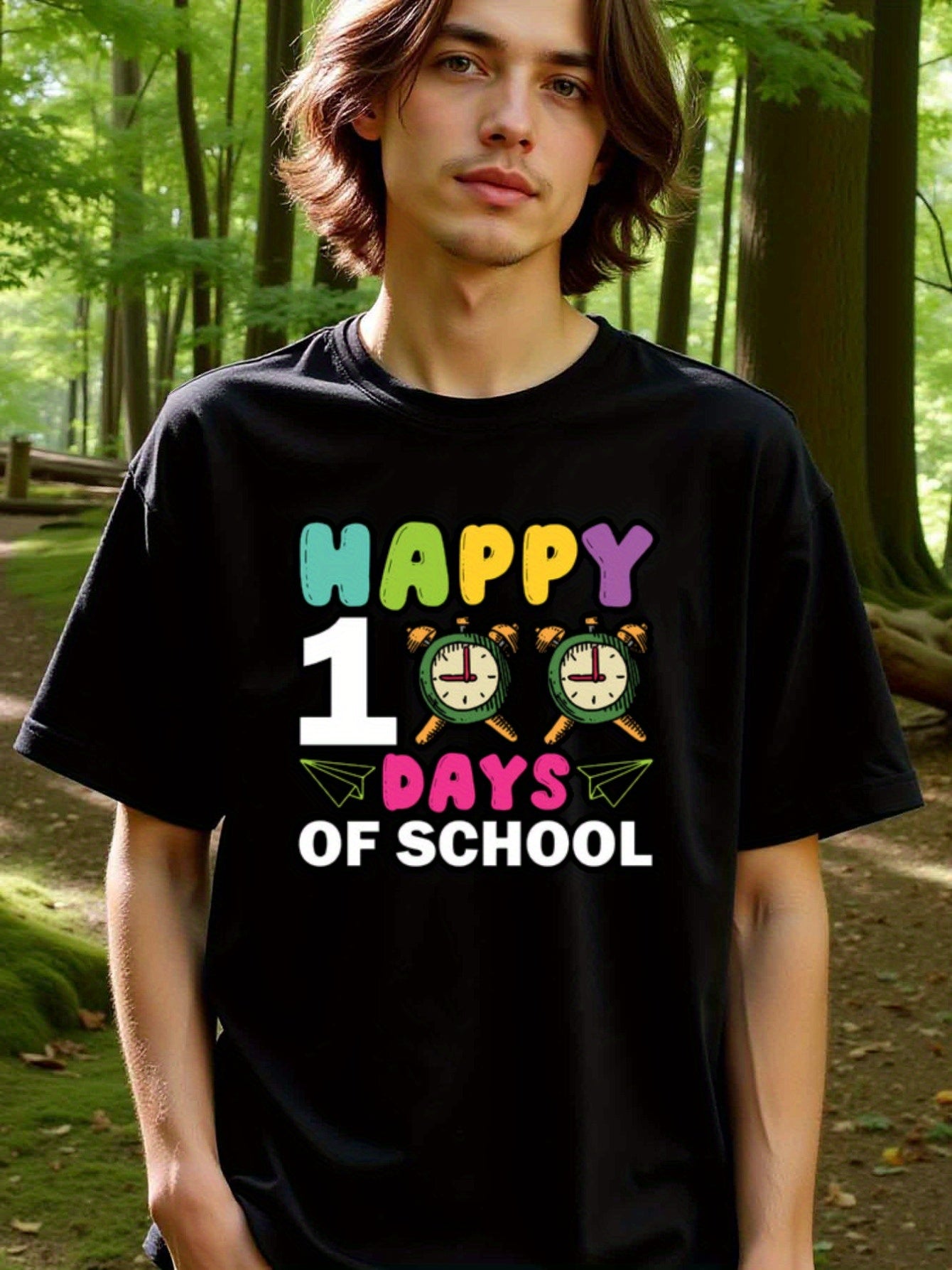 natee local warehouse clearance 100 Days of School Celebration T-shirt, 100% Cotton Fabric,Crew Neck,Regular Fit,Weekend Casual Wear,180gsm Family Friends Christian festival Thanksgiving Day, 男t