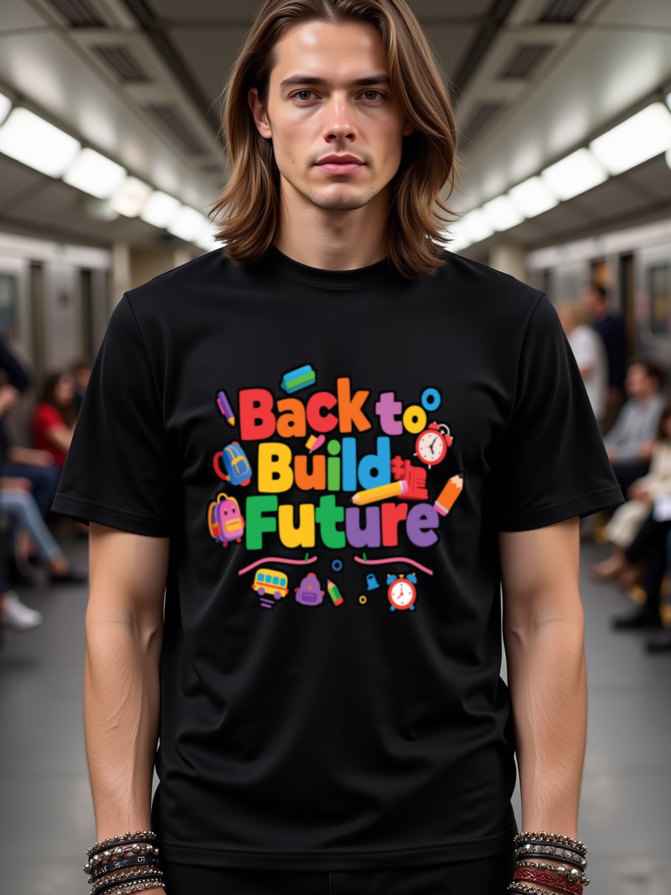 natee local warehouse clearance Back to Build Future: Colorful School Supplies T-shirt, man's T-Shirt,100% Cotton Fabric,Crew Neck,Short Sleeve,Regular Fit,All-Season Casual Wear,180gsm-Ideal for Valentines Christian festival Thanksgiving Day, 男t