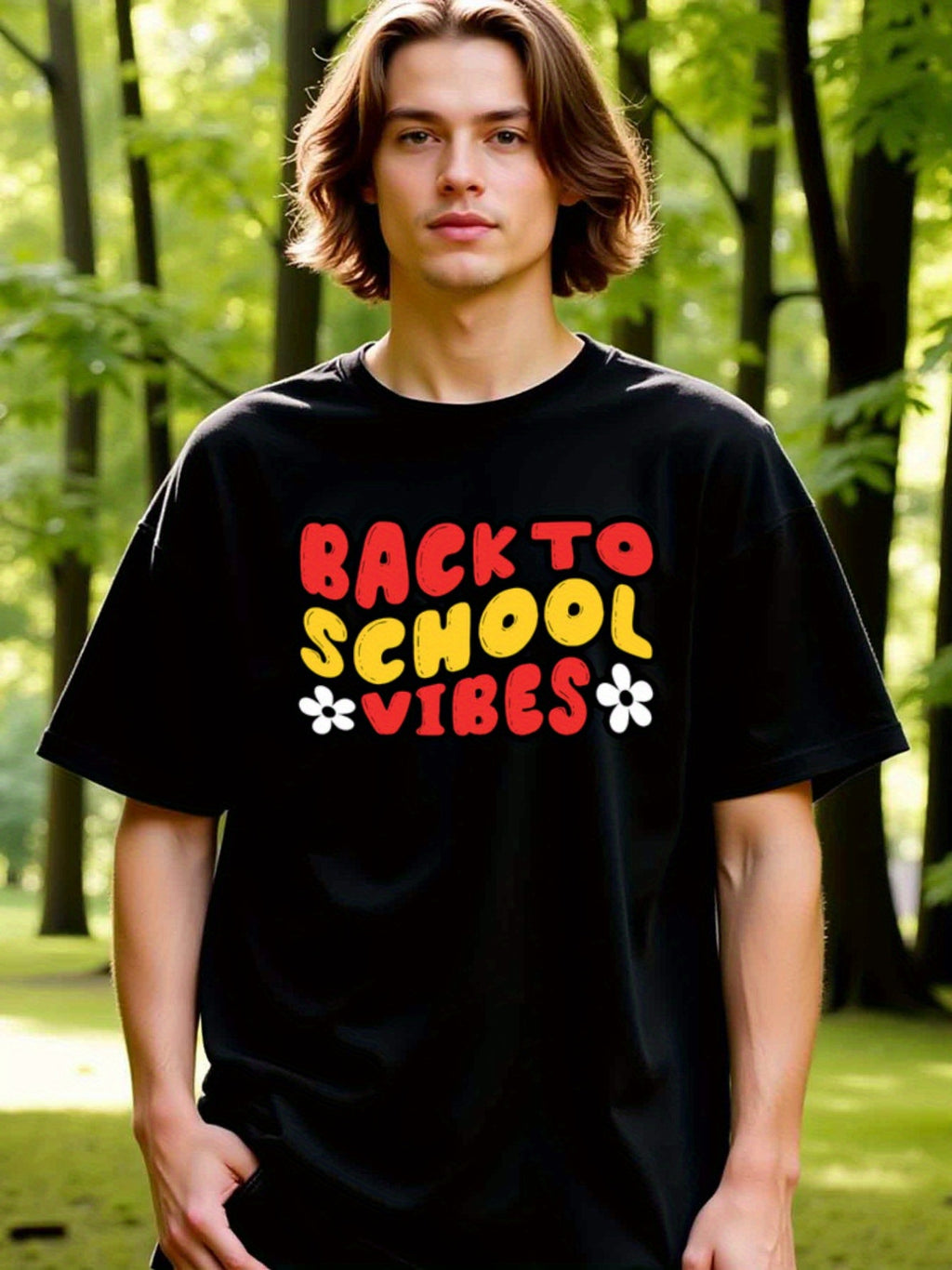 natee local warehouse clearance Back to School Vibes Graphic Tee, man's T-Shirt,100% Cotton Fabric,Crew Neck,Short Sleeve,Regular Fit,All-Season Casual Wear,180gsm-Ideal for Valentines Christian festival Thanksgiving Day, 男t