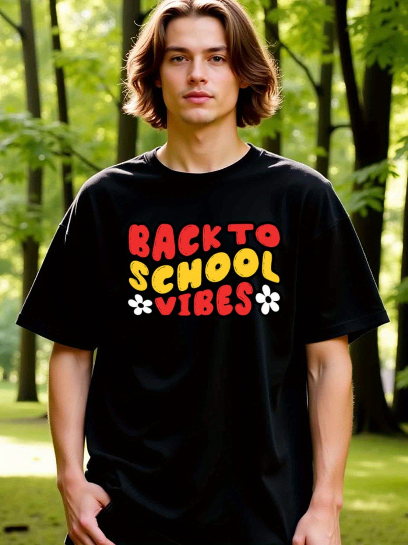 natee local warehouse clearance Back to School Vibes Graphic Tee, man's T-Shirt,100% Cotton Fabric,Crew Neck,Short Sleeve,Regular Fit,All-Season Casual Wear,180gsm-Ideal for Valentines Christian festival Thanksgiving Day, 男t