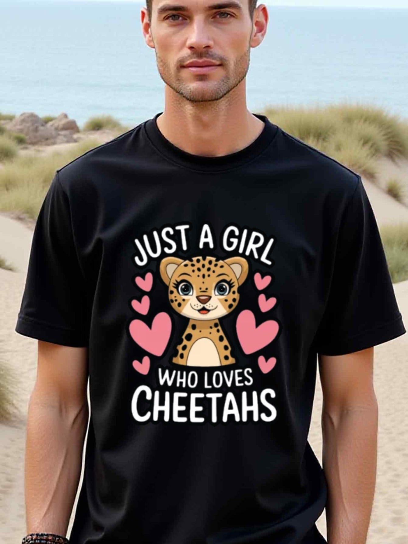 natee local warehouse clearance Adorable Cheetah Lover's Tee - Just a Girl Who Loves Cheetahs, 100% Cotton Fabric,Crew Neck,Short Sleeve,Regular Fit,All-season casual wear for man and teens-perfect for running, hiking, the beach, and parties Christian fes