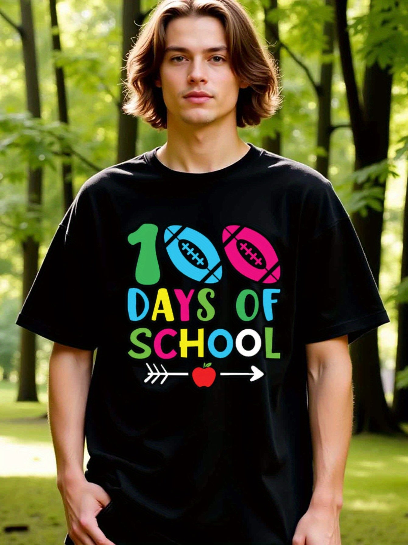 natee local warehouse clearance 100 Days of School Football Themed T-shirt, man's T-Shirt,100% Cotton Fabric,Crew Neck,Short Sleeve,Regular Fit,All-Season Casual Wear,180gsm-Ideal For Summer Holiday Gift, 男t