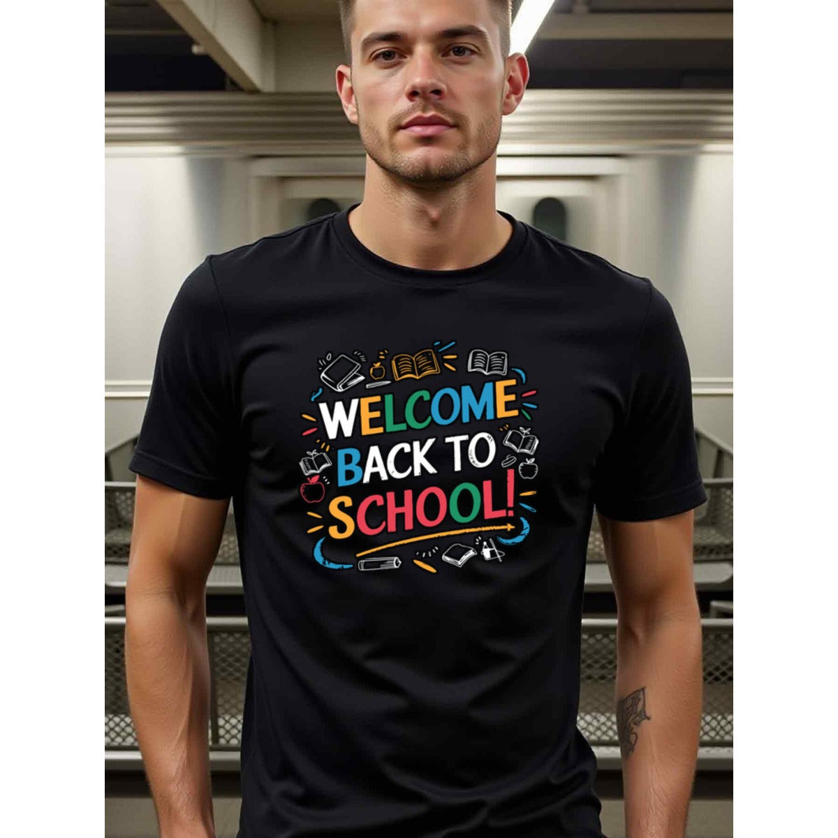 natee local warehouse clearance Back to School Welcome T-shirt for Teachers & Students, man's T-Shirt,100% Cotton Fabric,Crew Neck,Short Sleeve,Regular Fit,All-Season Casual Wear,180gsm-Ideal for Valentines Christian festival Thanksgiving Day, 男t