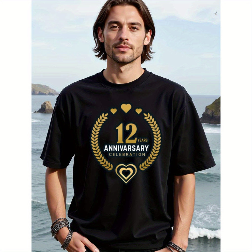 natee local warehouse clearance 12th Anniversary Celebration T-shirt - Gold Hearts & Laurels Design, 100% Cotton Fabric,Crew Neck,Short Sleeve,Regular Fit,All-season casual wear for man and teens-perfect for running, hiking, the beach, and parties Christi