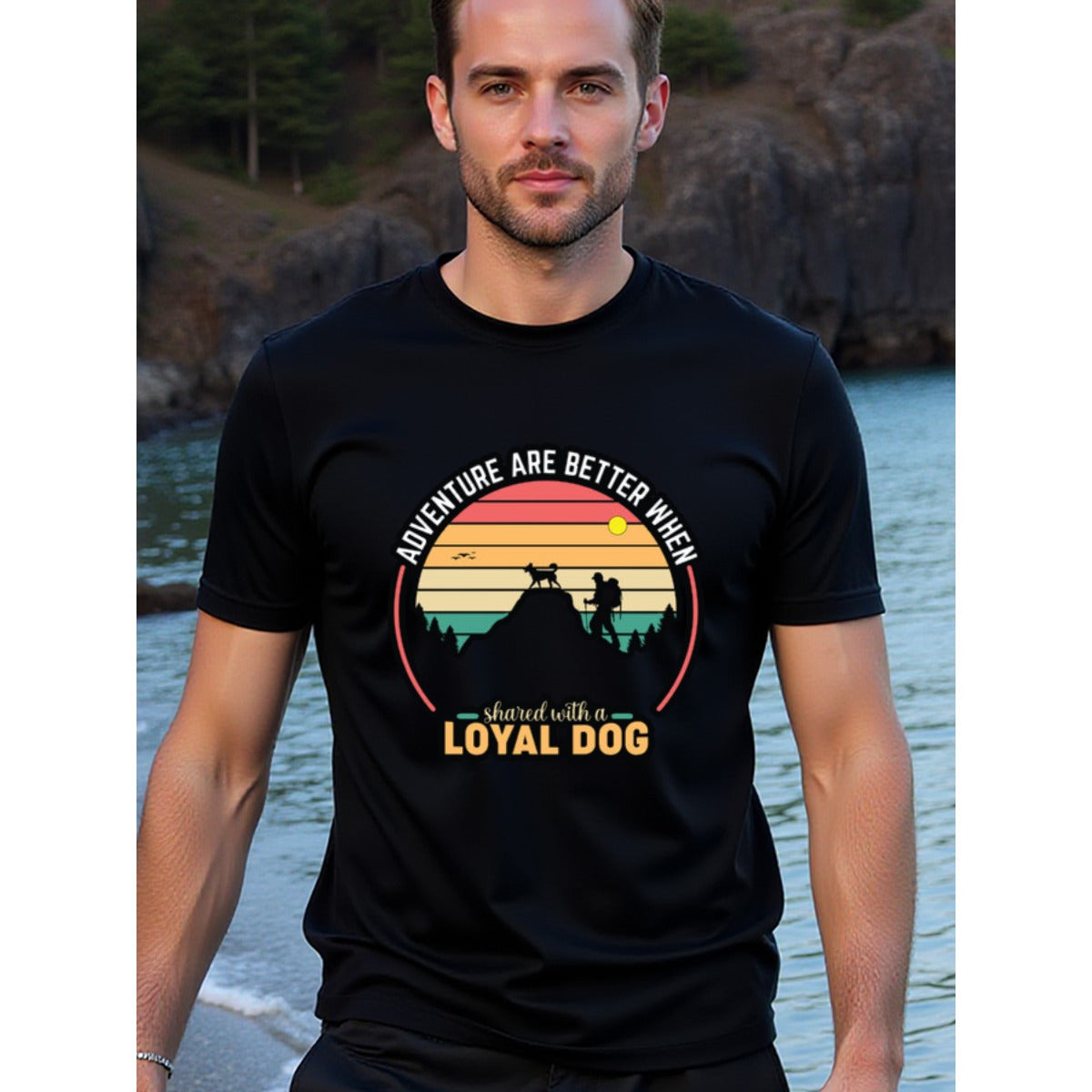 natee local warehouse clearance Adventure Awaits: Loyal Dog T-shirt for Outdoor Enthusiasts, man's T-Shirt,100% Cotton Fabric,Crew Neck,Short Sleeve,Regular Fit,All-Season Casual Wear,180gsm-Ideal for All Saints' Day Thanksgiving Day, 男t
