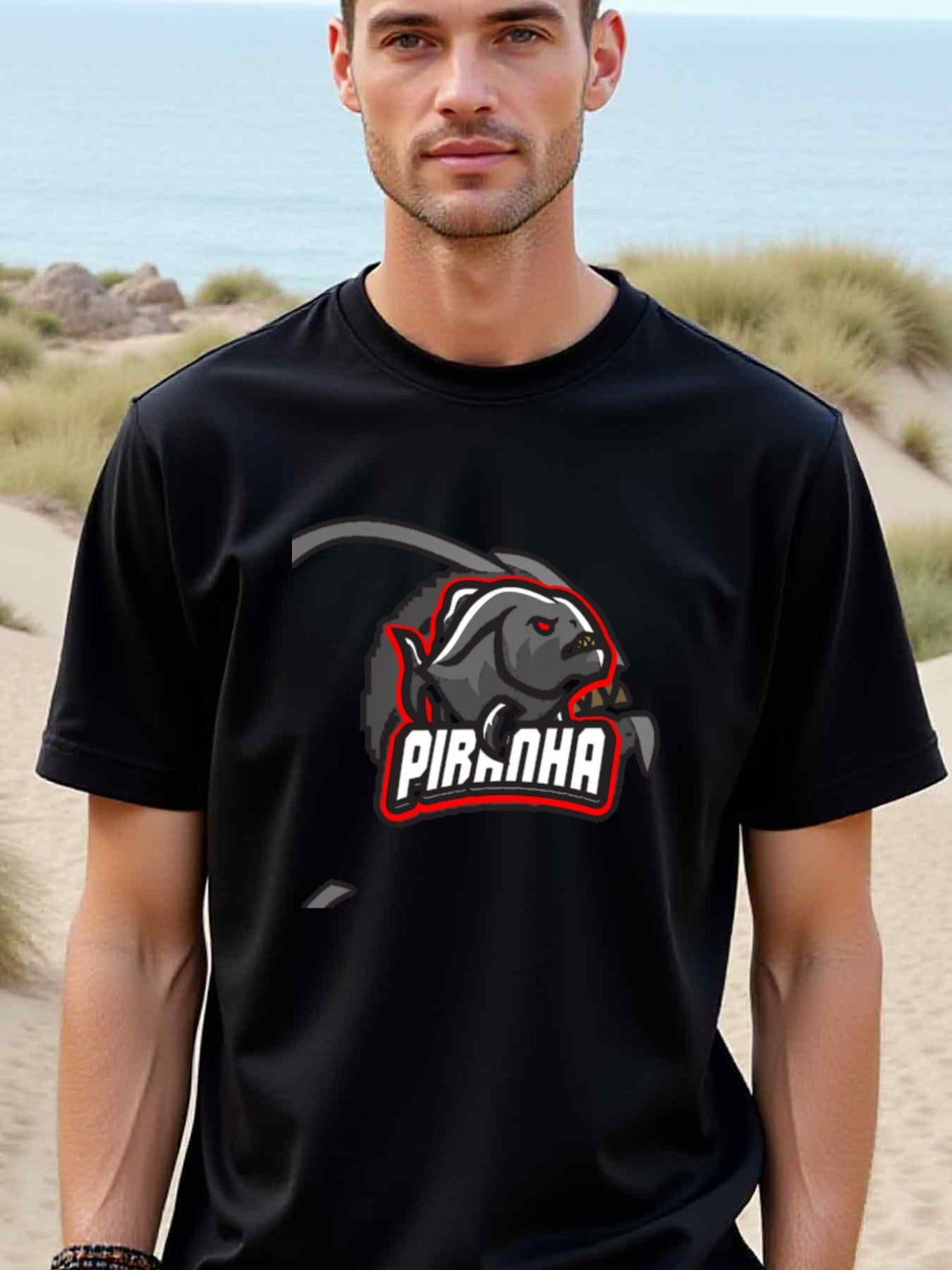 natee local warehouse clearance Aggressive Piranha Graphic Tee - Bold and Stylish Design, 100% Cotton Fabric,Crew Neck,Short Sleeve,Regular Fit,All-season casual wear for man and teens-perfect for running, hiking, the beach, and parties Christian festival
