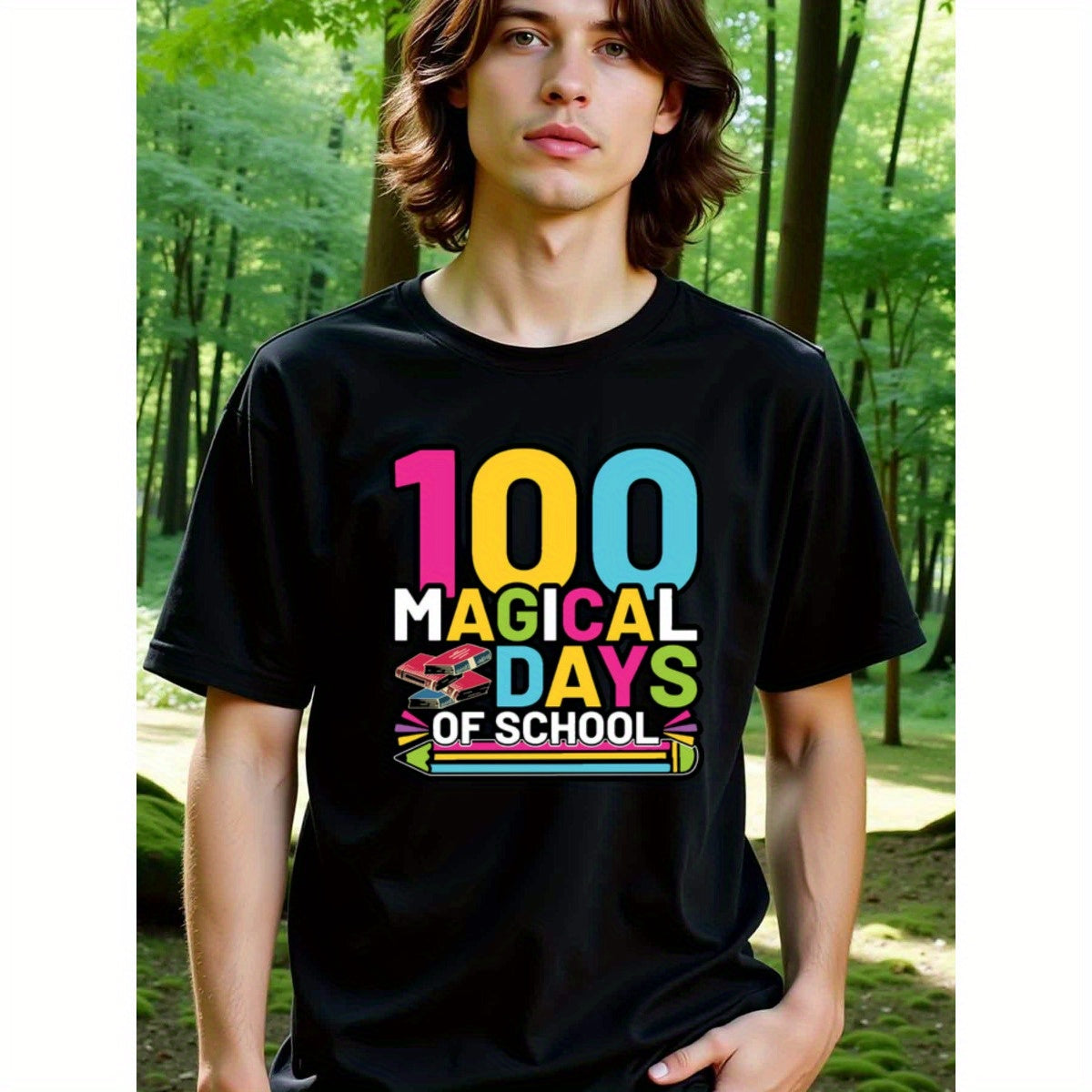 natee local warehouse clearance 100 Magical Days of School - Colorful Celebration T-shirt, 男t