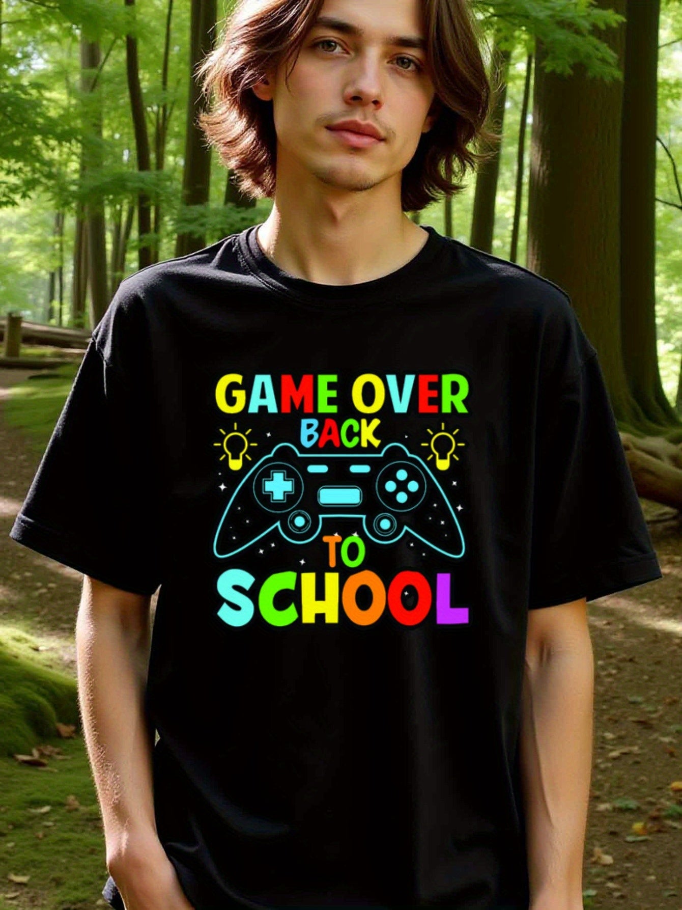 natee local warehouse clearance Back to School Gamer: Game Over, Back to School T-shirt, man's T-Shirt,100% Cotton Fabric,Crew Neck,Short Sleeve,Regular Fit,All-Season Casual Wear,180gsm-Ideal For Summer Holiday Gift, 男t