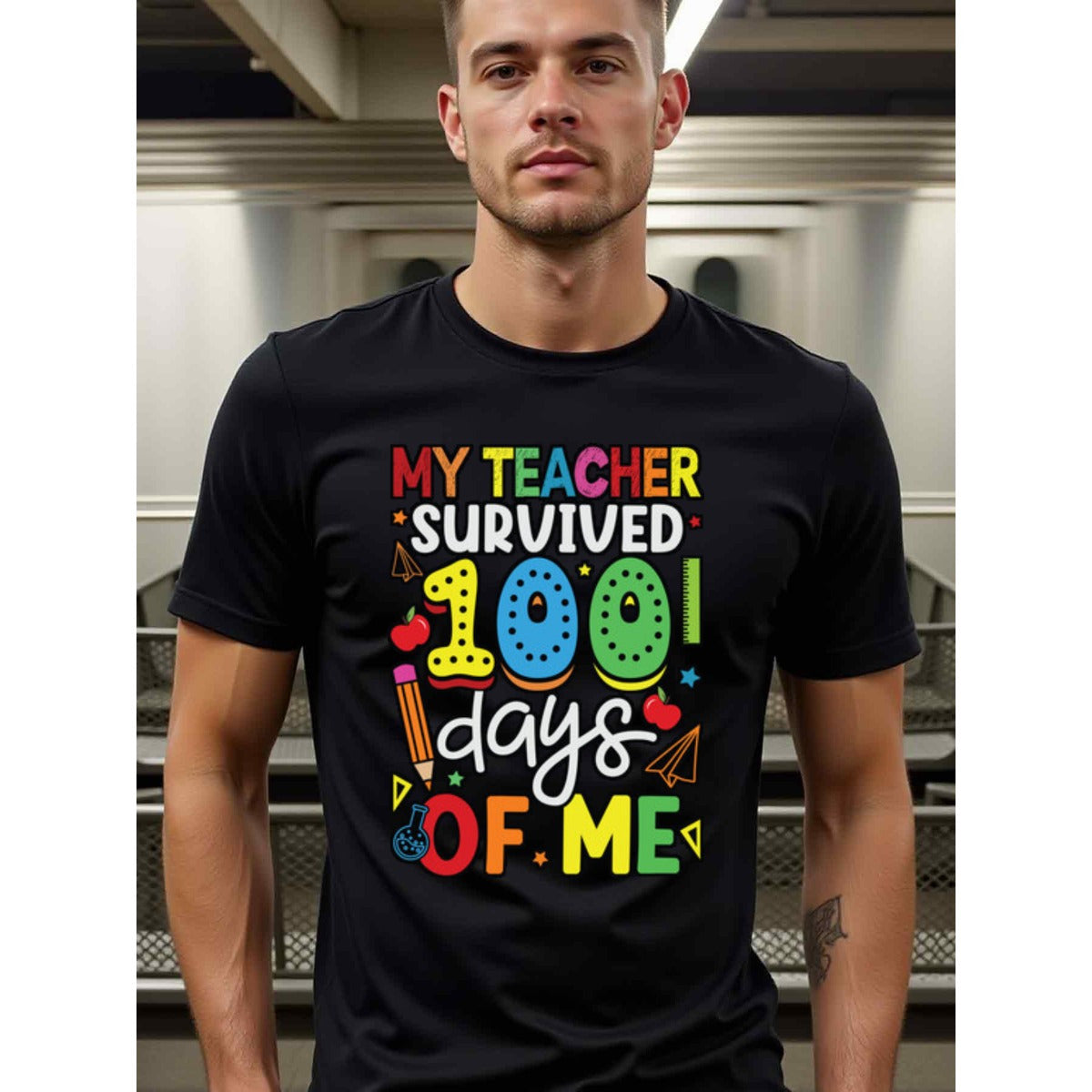 natee local warehouse clearance 1001 Days of Me: Celebrate Teacher Survival with This Fun T-shirt!, man's T-Shirt,100% Cotton Fabric,Crew Neck,Short Sleeve,Regular Fit,All-Season Casual Wear,180gsm-Ideal for Valentines Christian festival Thanksgiving Day,