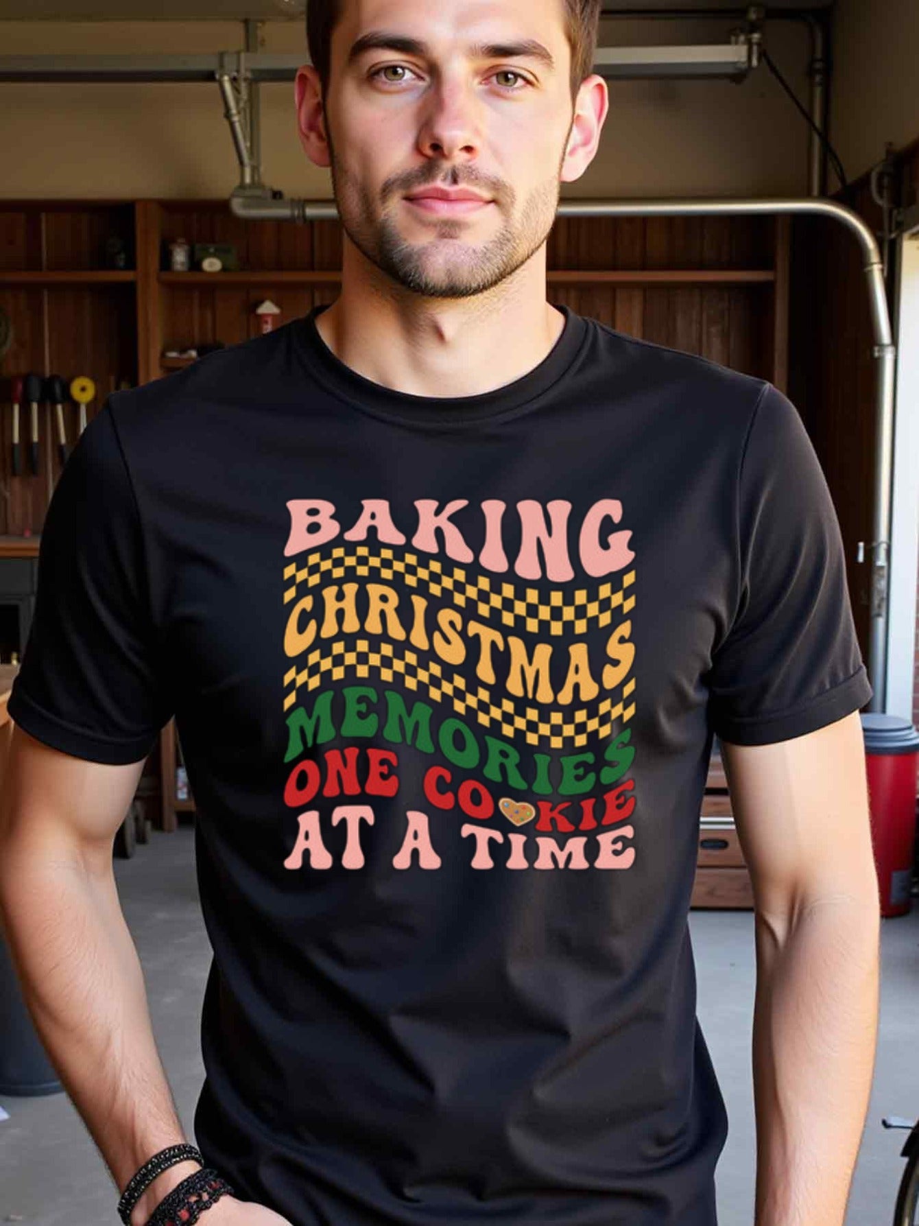 natee local warehouse clearance Baking Christmas Memories One Cookie at a Time, man's T-Shirt,100% Cotton Fabric,Crew Neck,Short Sleeve,Regular Fit,All-Season Casual Wear,180gsm-Ideal for Valentines Christian festival Thanksgiving Day, 男t
