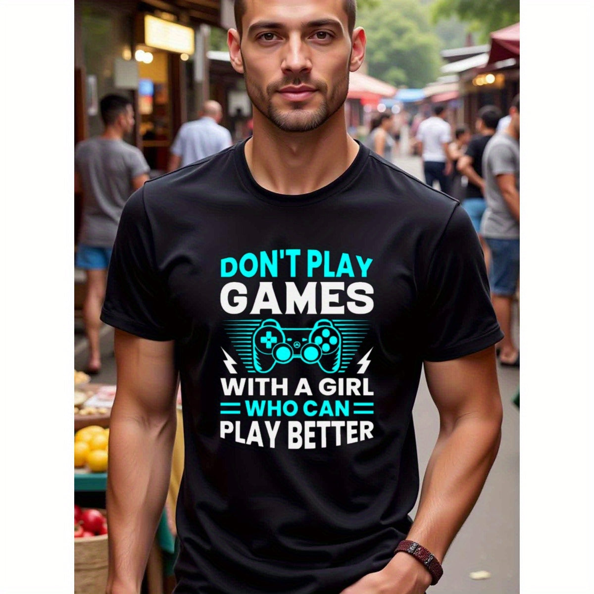 natee local warehouse clearance Game On: Don't Play Games with a Girl Who Can Play Better, man's T-Shirt,100% Cotton Fabric,Crew Neck,Short Sleeve,Regular Fit,All-Season Casual Wear,180gsm-Ideal for All Saints' Day Thanksgiving Day,