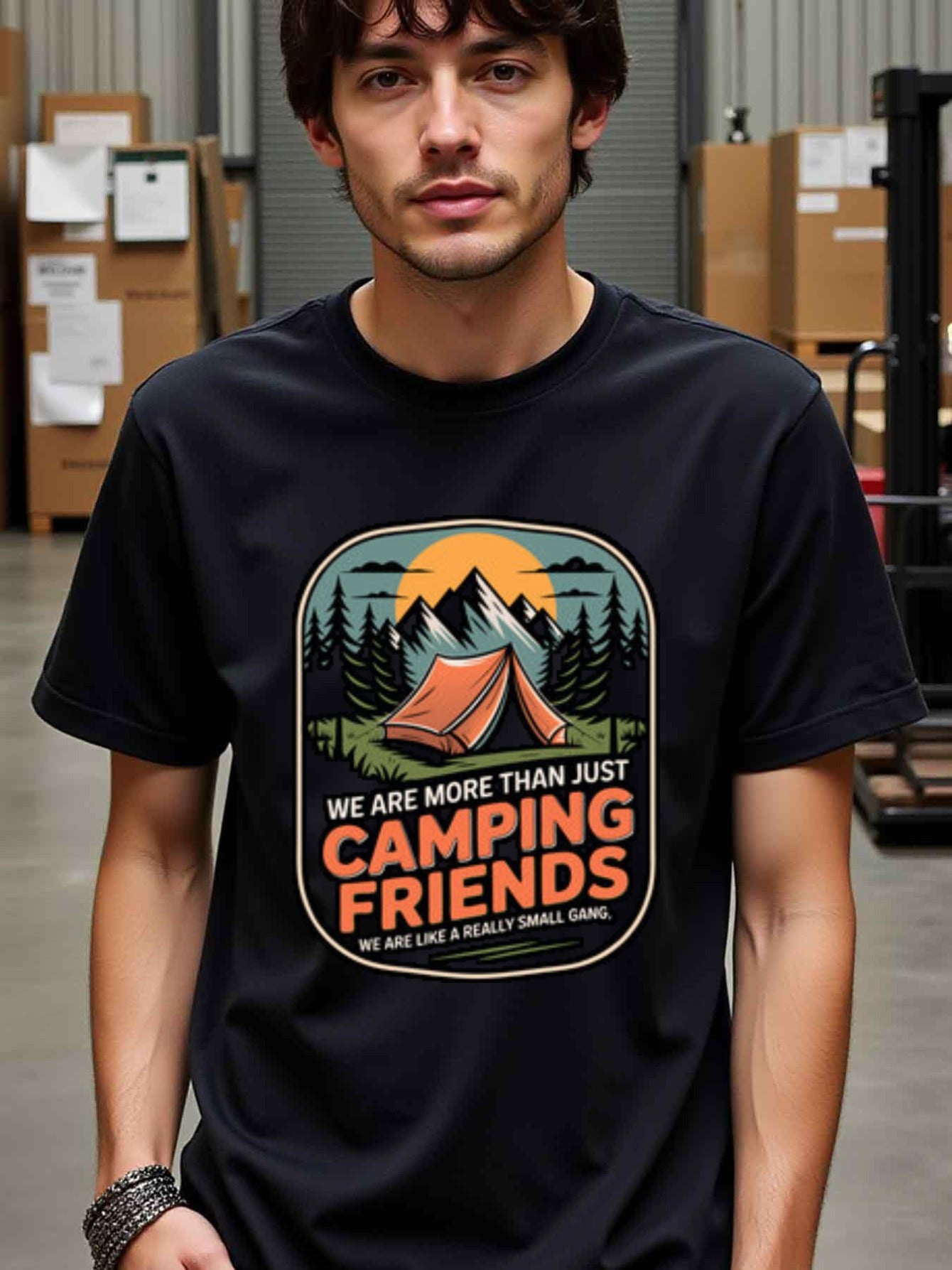 natee local warehouse clearance Adventure Camping Friends T-shirt: Small Gang, Big Fun!, man's T-Shirt,100% Cotton Fabric,Crew Neck,Short Sleeve,Regular Fit,All-Season Casual Wear,180gsm-Ideal for All Saints' Day Thanksgiving Day, 男t
